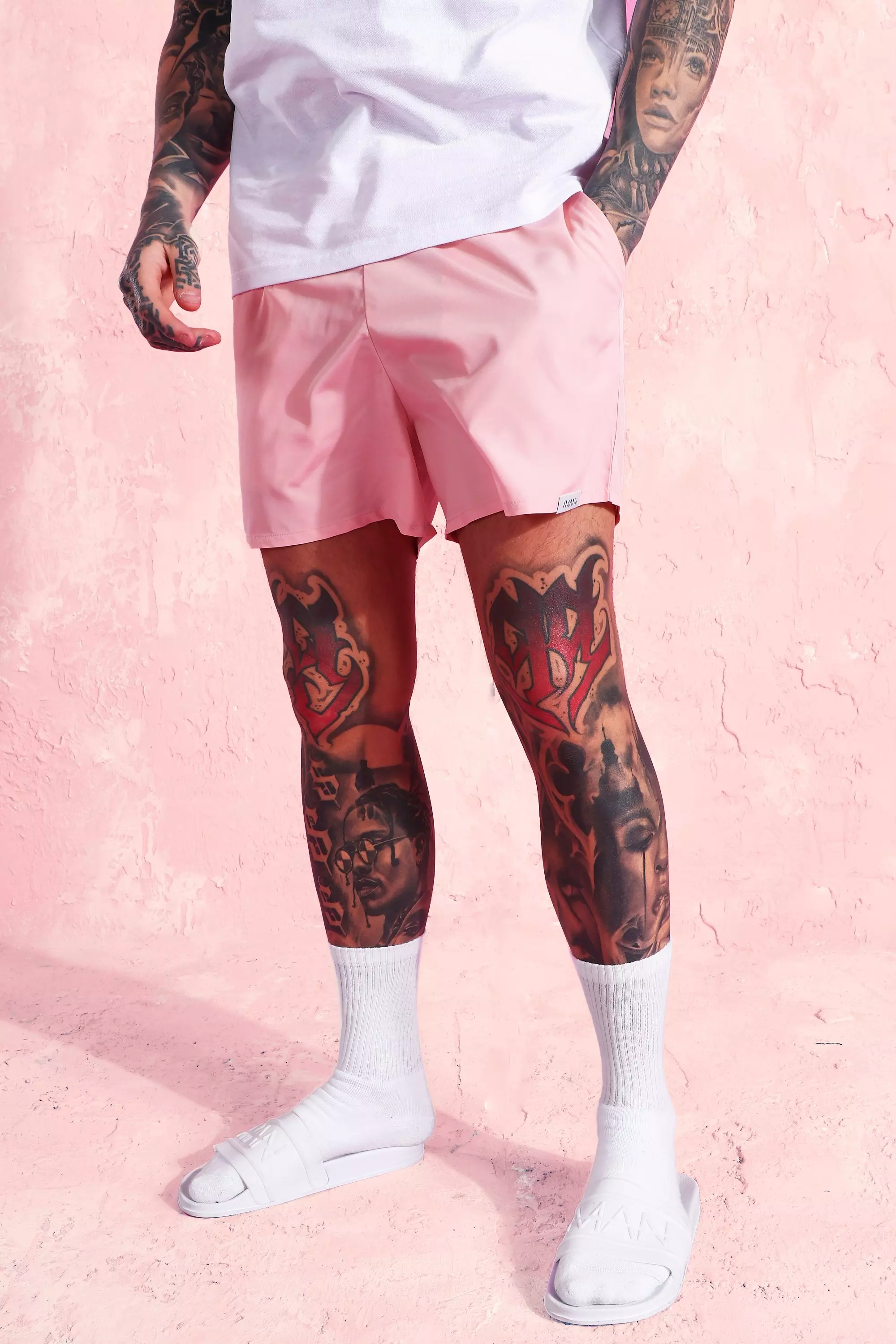 Pink Short Sleeve Pique Polo And Swim Shorts Set