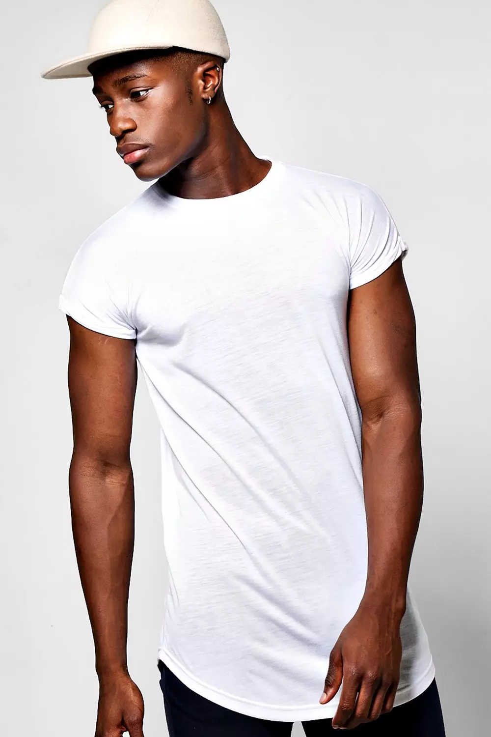 White Longline Cap Sleeve T Shirt With Curved Hem alternatieve afbeelding