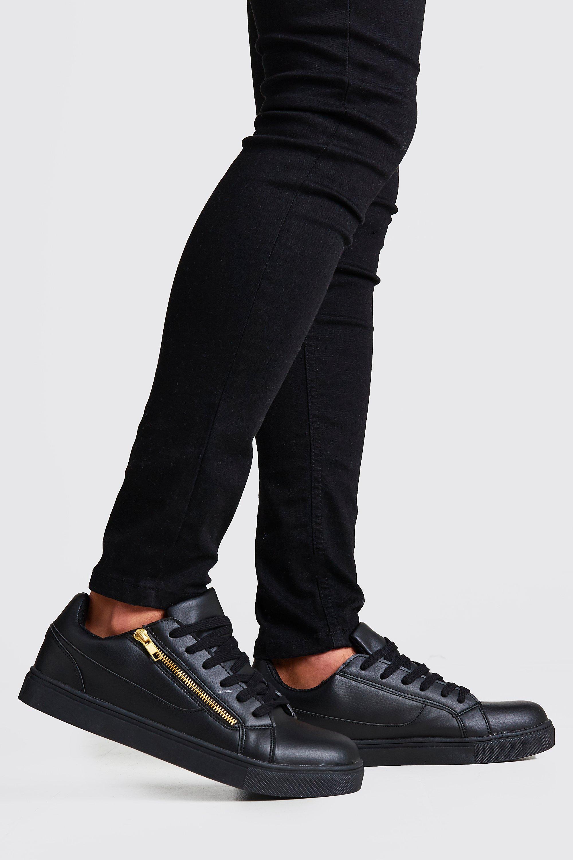 Gnide Amerika Transistor Faux Leather Gold Zip Sneakers | boohooMAN USA