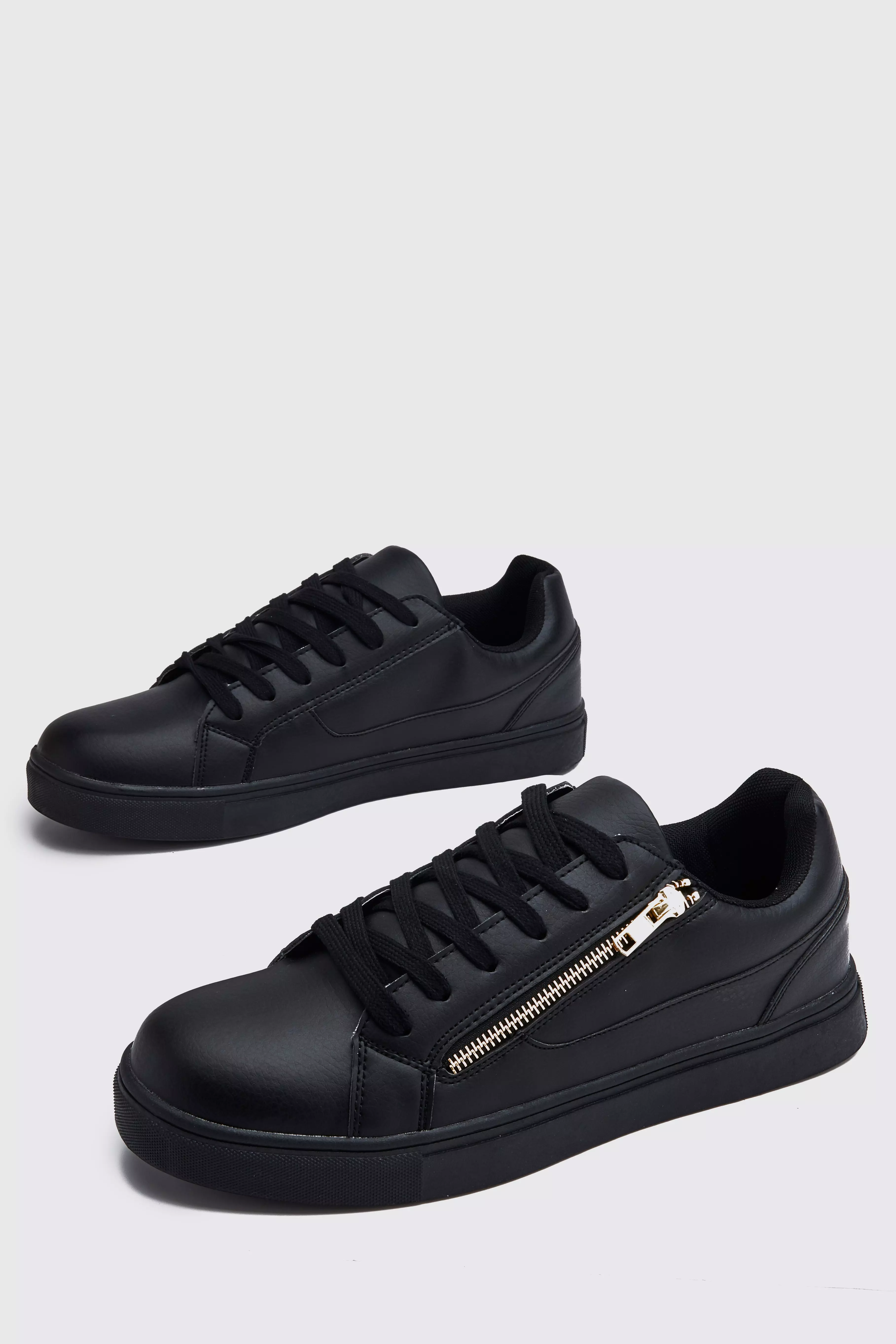 Faux Leather Gold Zip Trainer boohooMAN