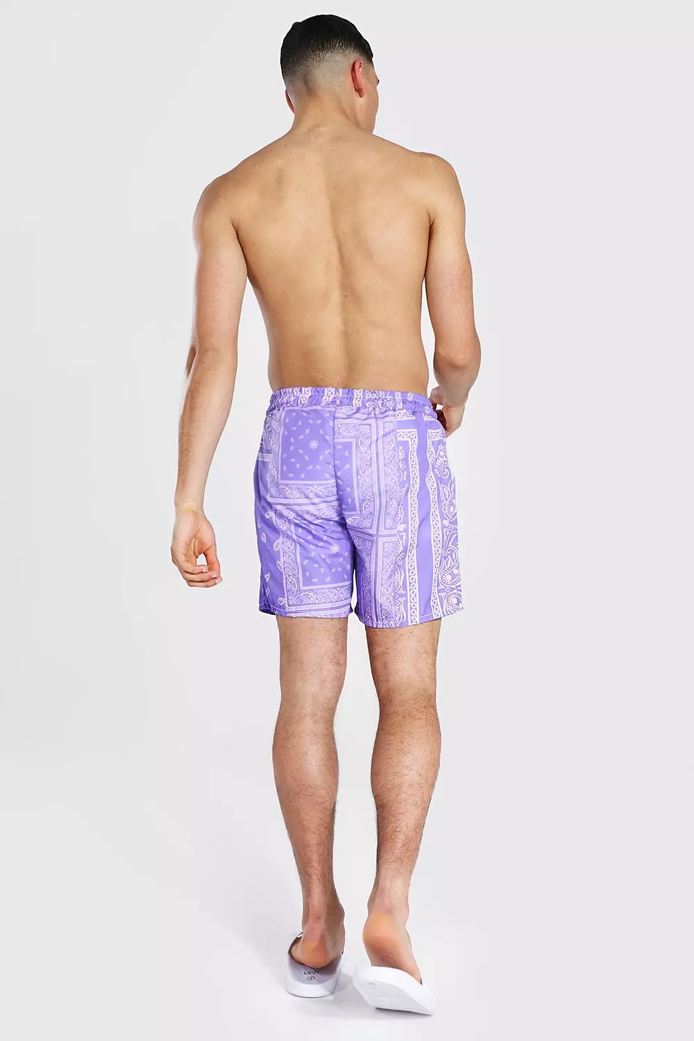 Purple Bandana Mid Length Swim Shorts | boohooMAN USA