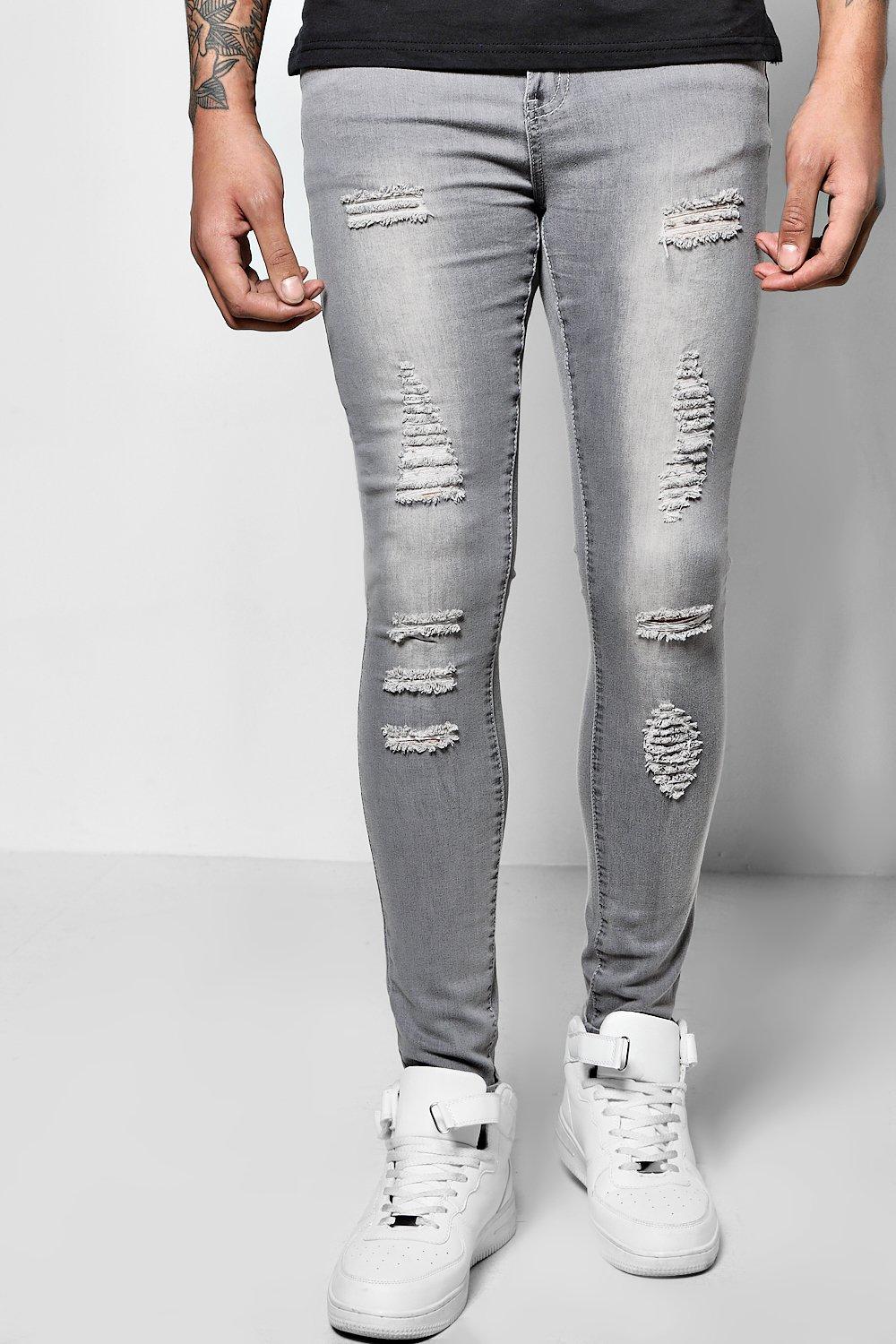 grey ripped skinny jeans mens