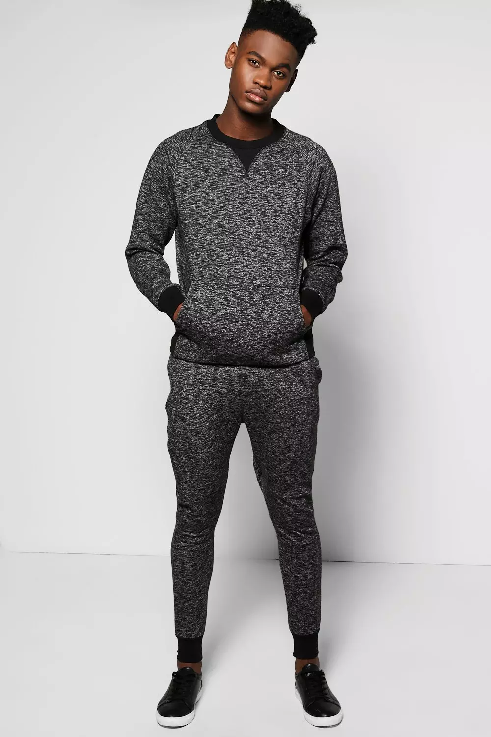 Skinny Fit Fleck Sweat Tracksuit boohooMAN USA