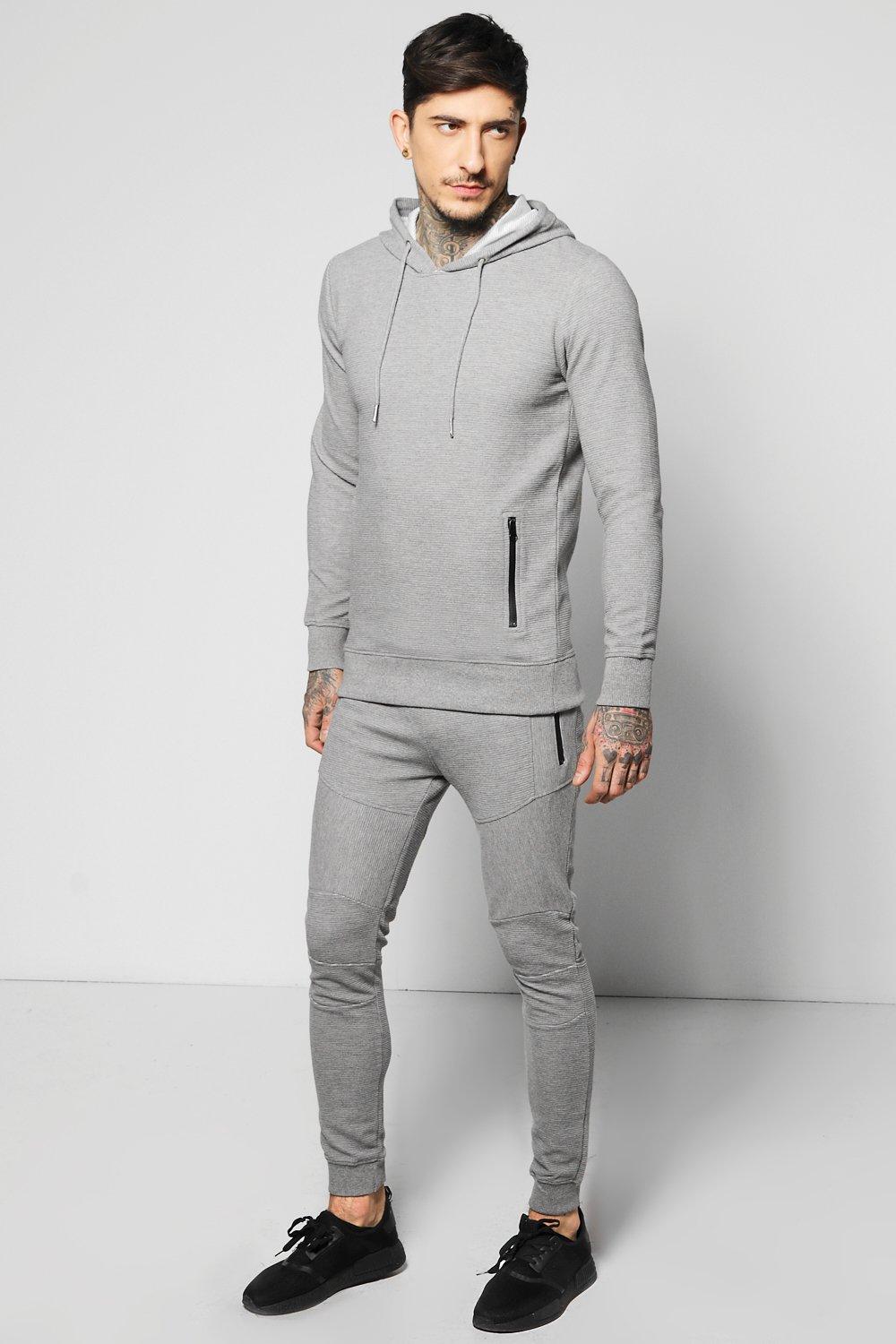 Skinny Fit Ribbed Over the Head Tracksuit boohooMAN