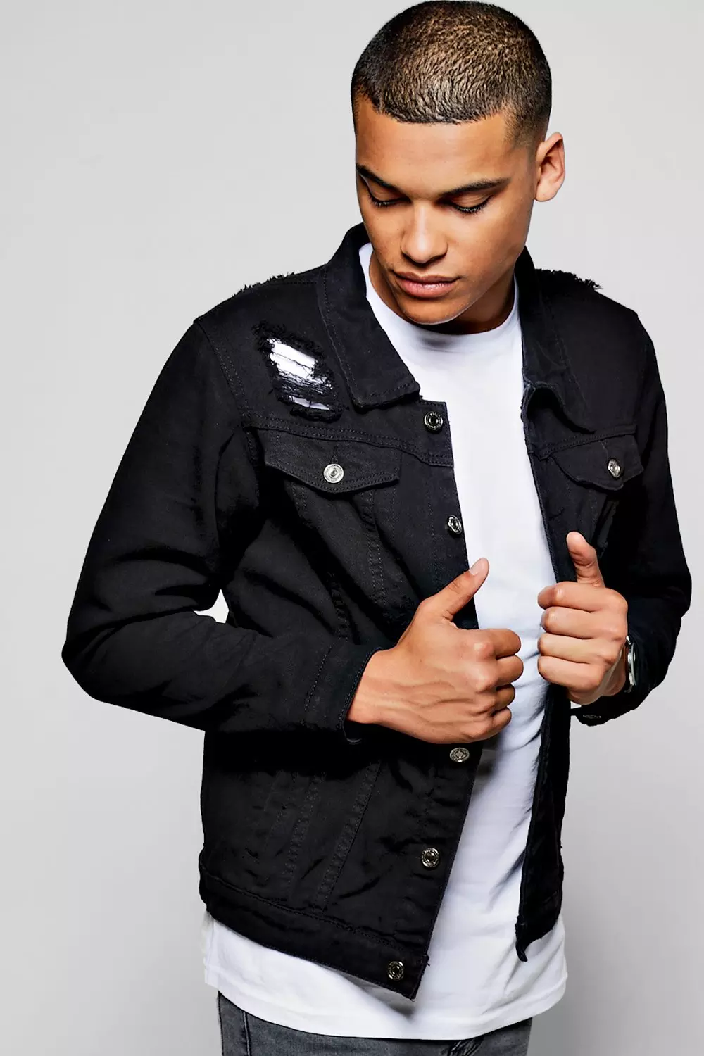 Veste en denim anthracite effet usé autre image