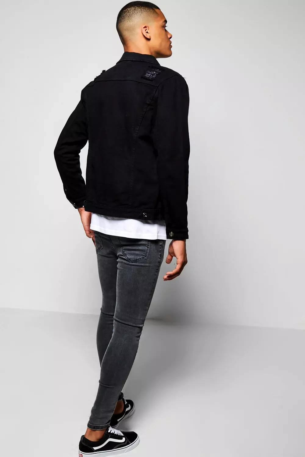 Veste en denim anthracite effet usé autre image