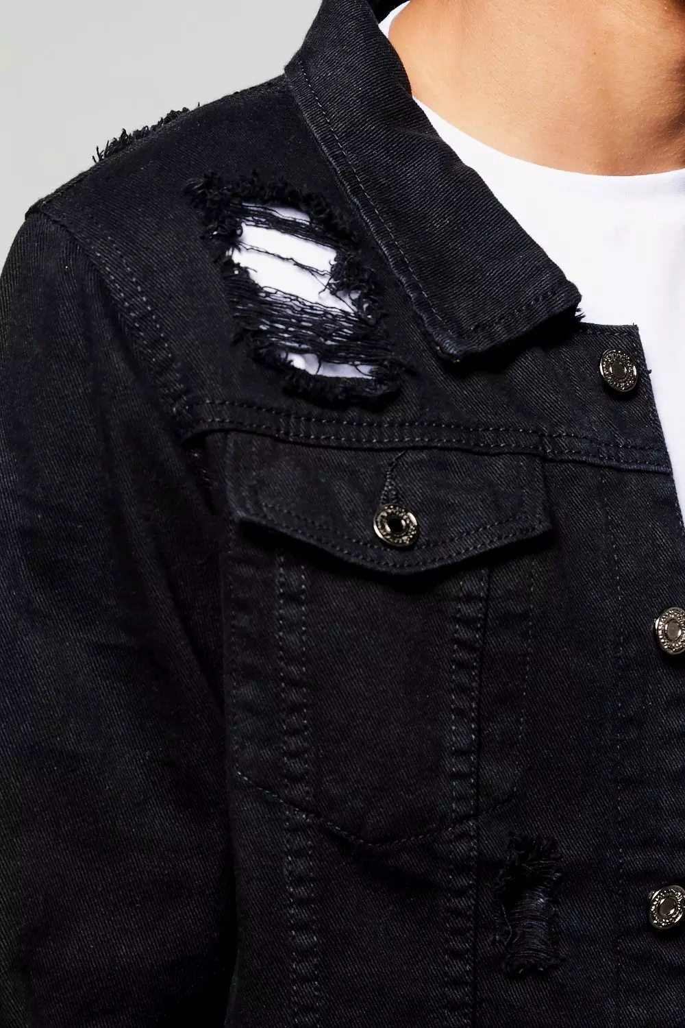 Veste en denim anthracite effet usé autre image