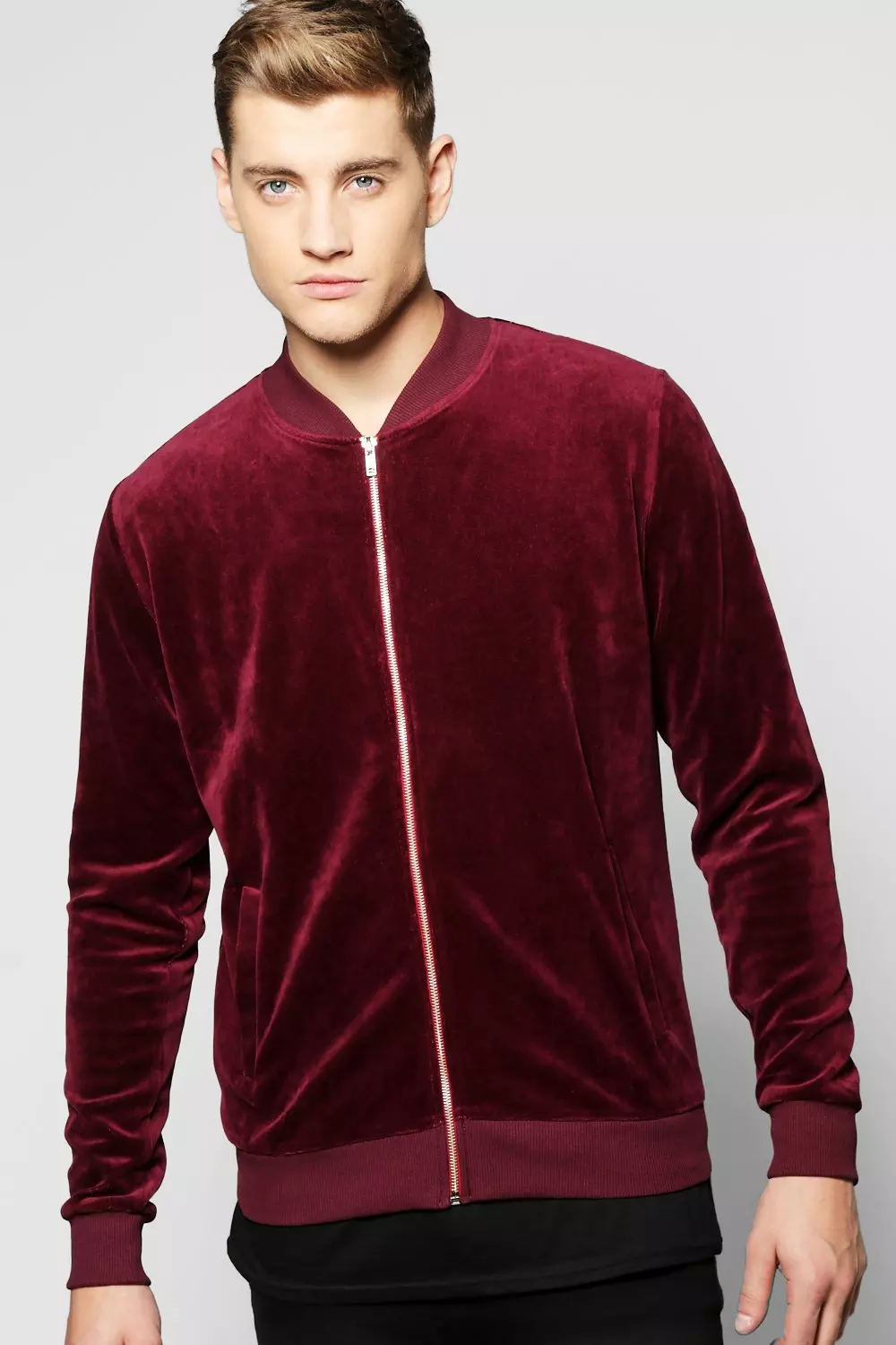 Velour Bomber Jacket boohooMAN USA