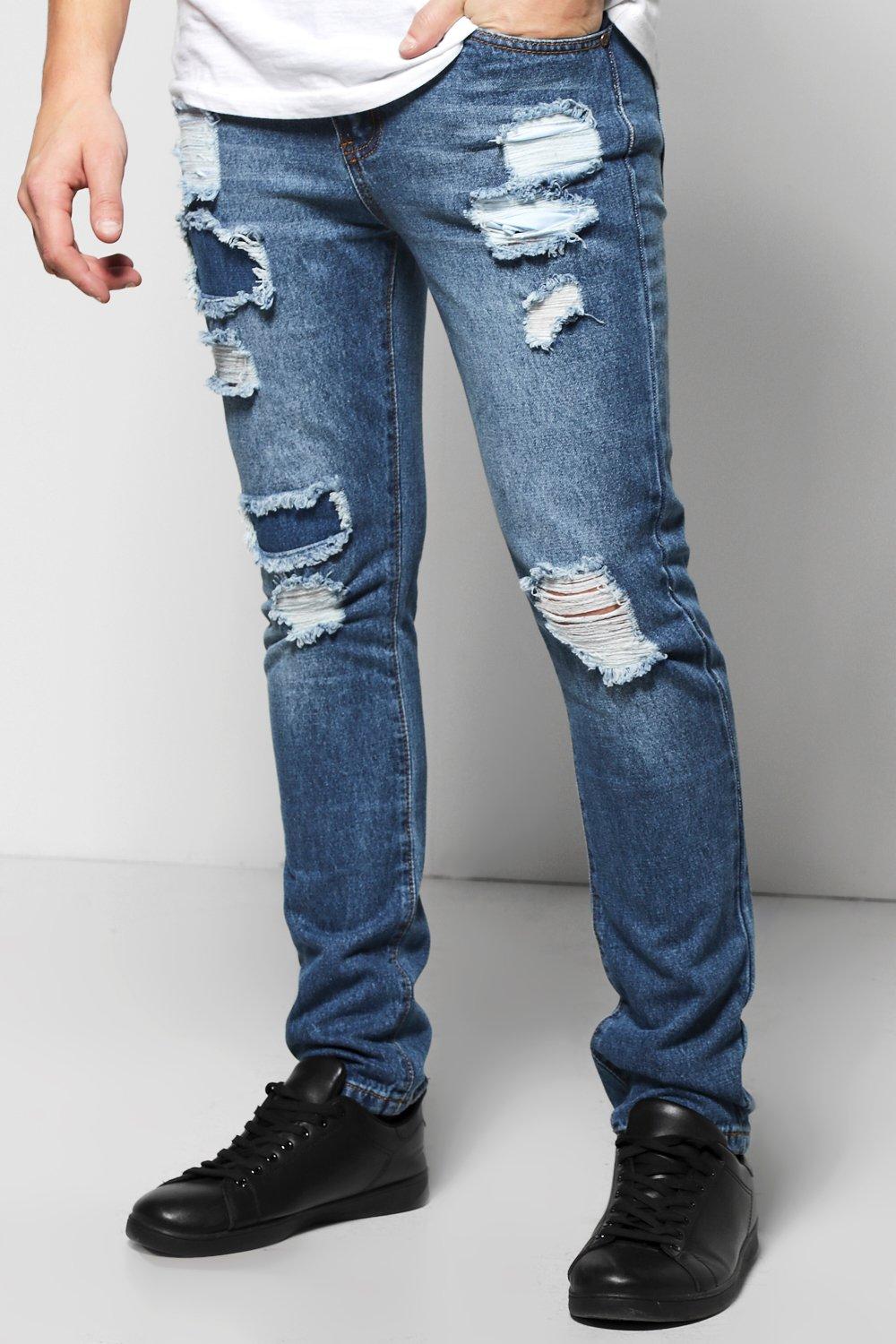 ripped repaired jeans mens