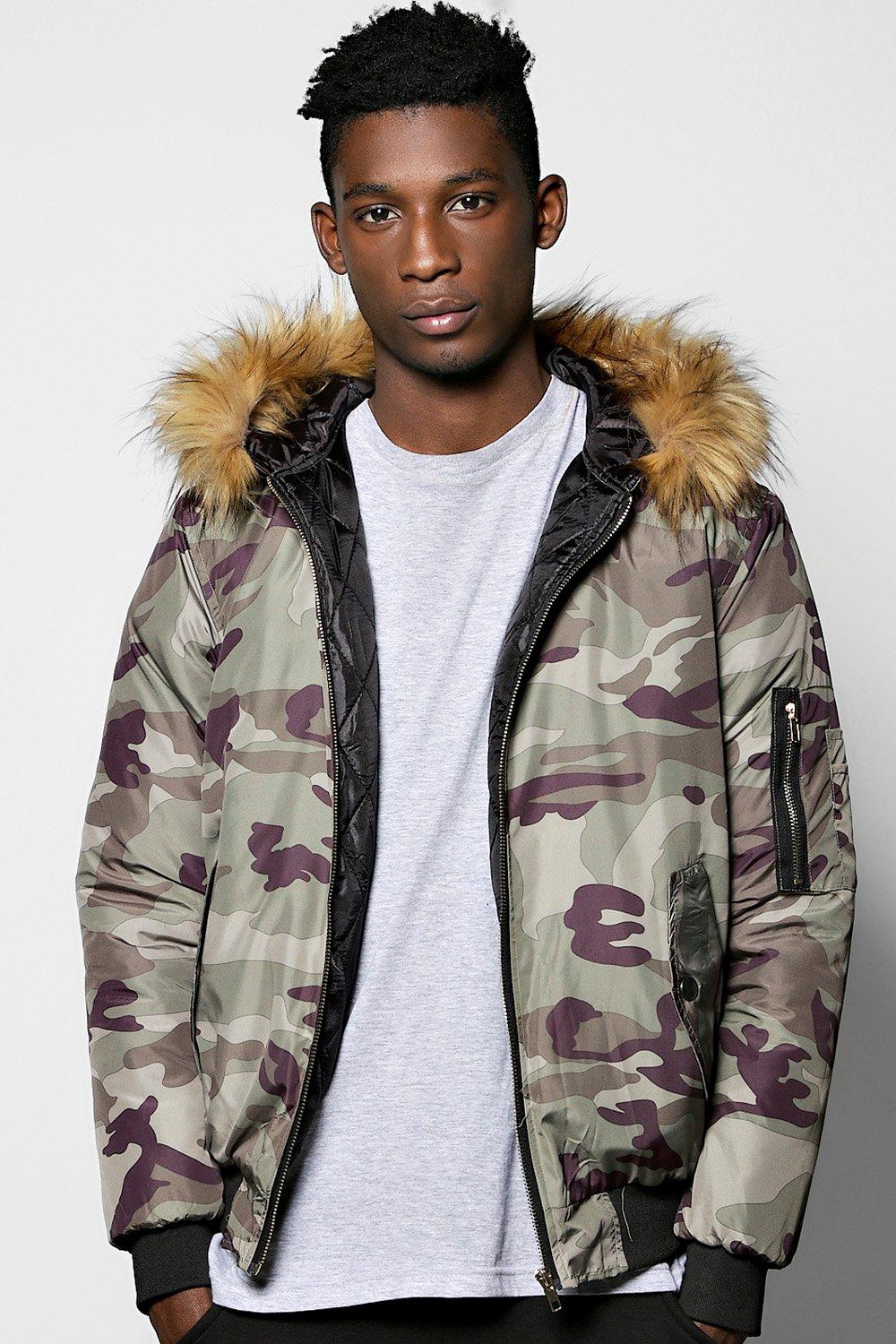 faux fur camo parka