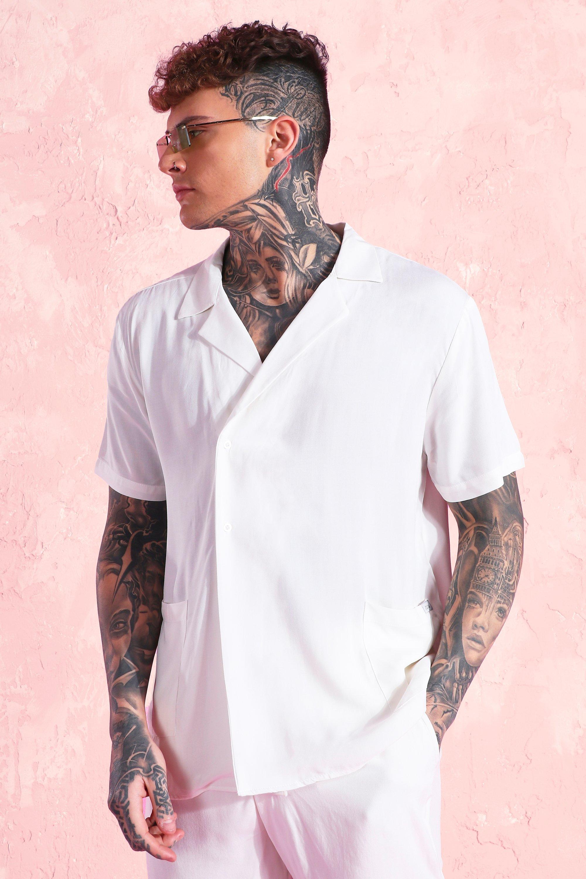 white revere collar shirt mens