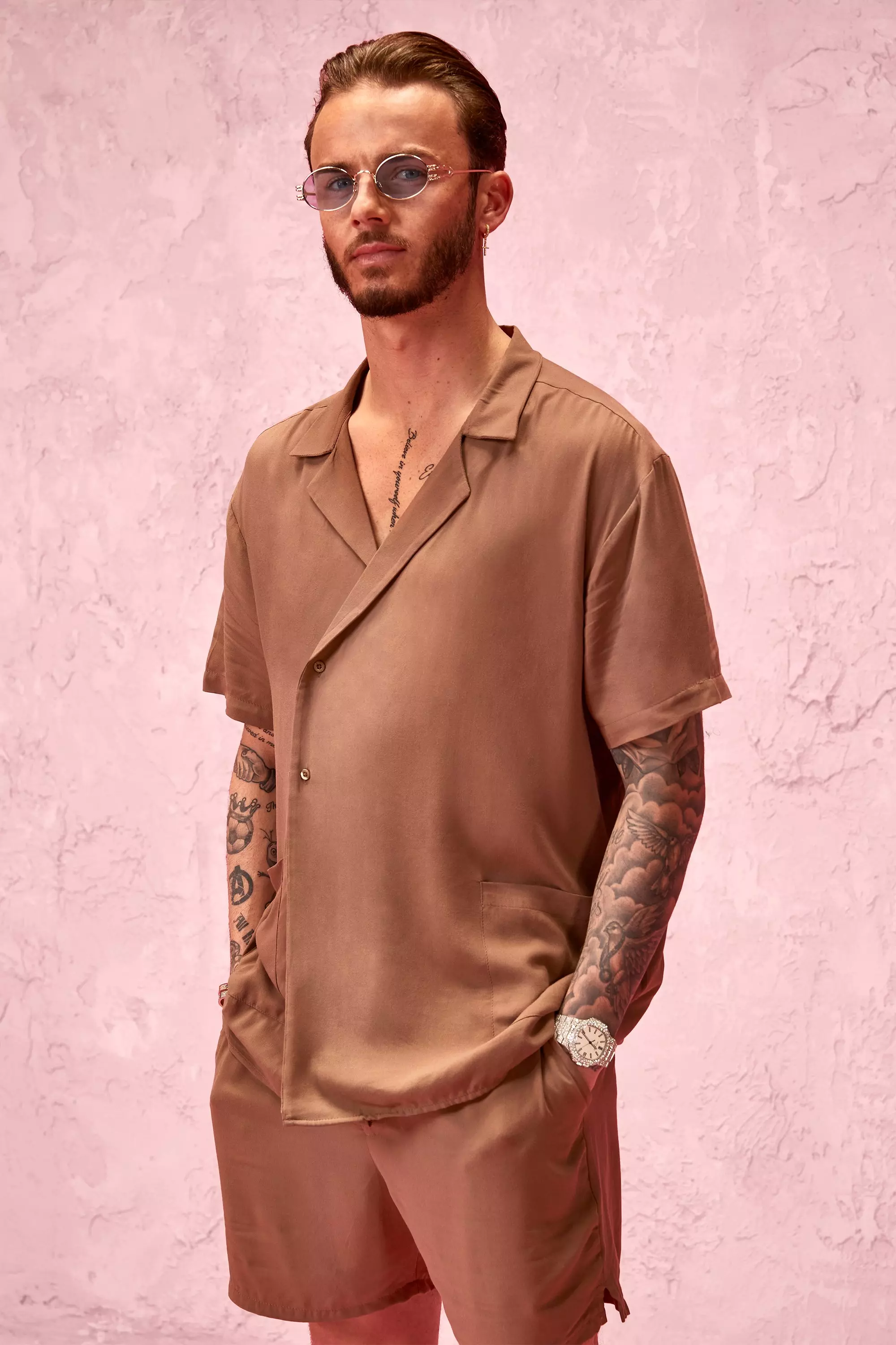 BoohooMAN Short Sleeve Revere Textured Shirt & Short Set for Men