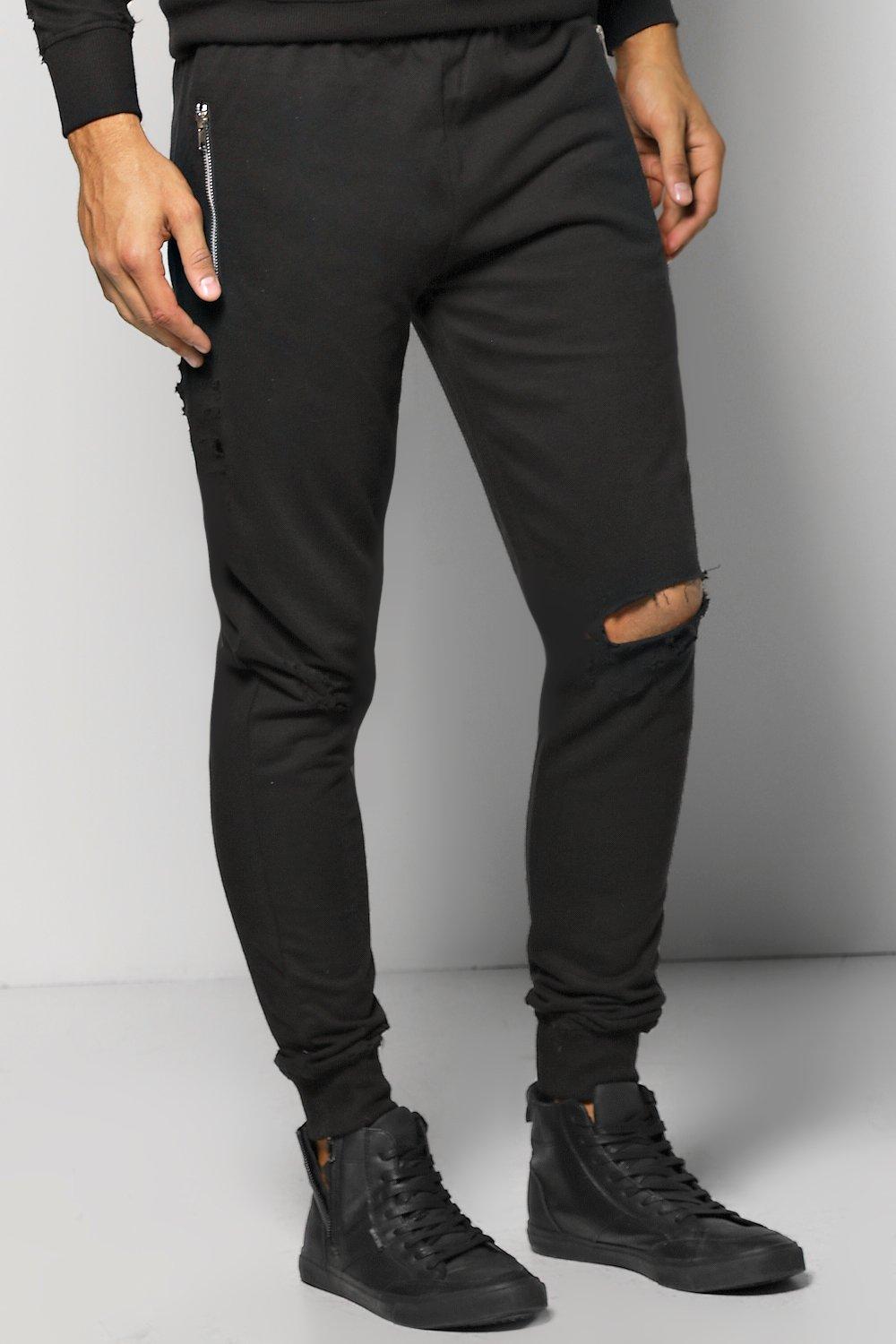 black zip pocket joggers