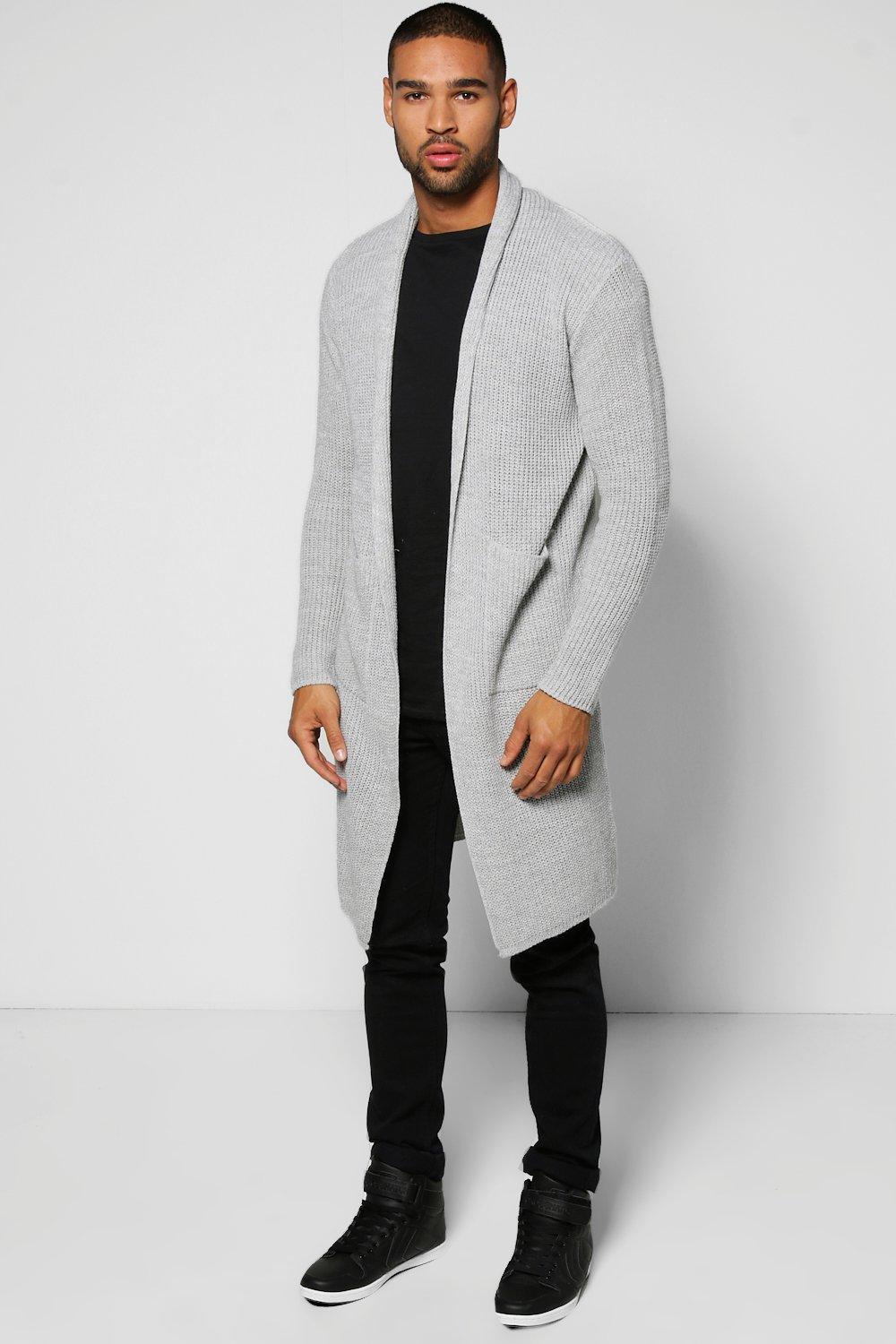 Longline Cardigan in Fisherman Knit boohooMAN IE