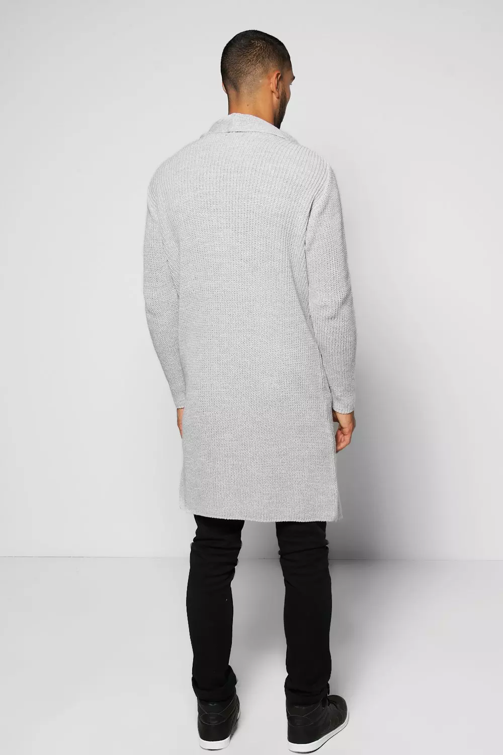 Grey Longline Cardigan in Fisherman Knit alternative image