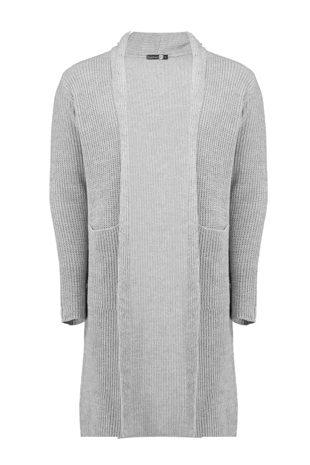 Grey Longline Cardigan in Fisherman Knit alternative image