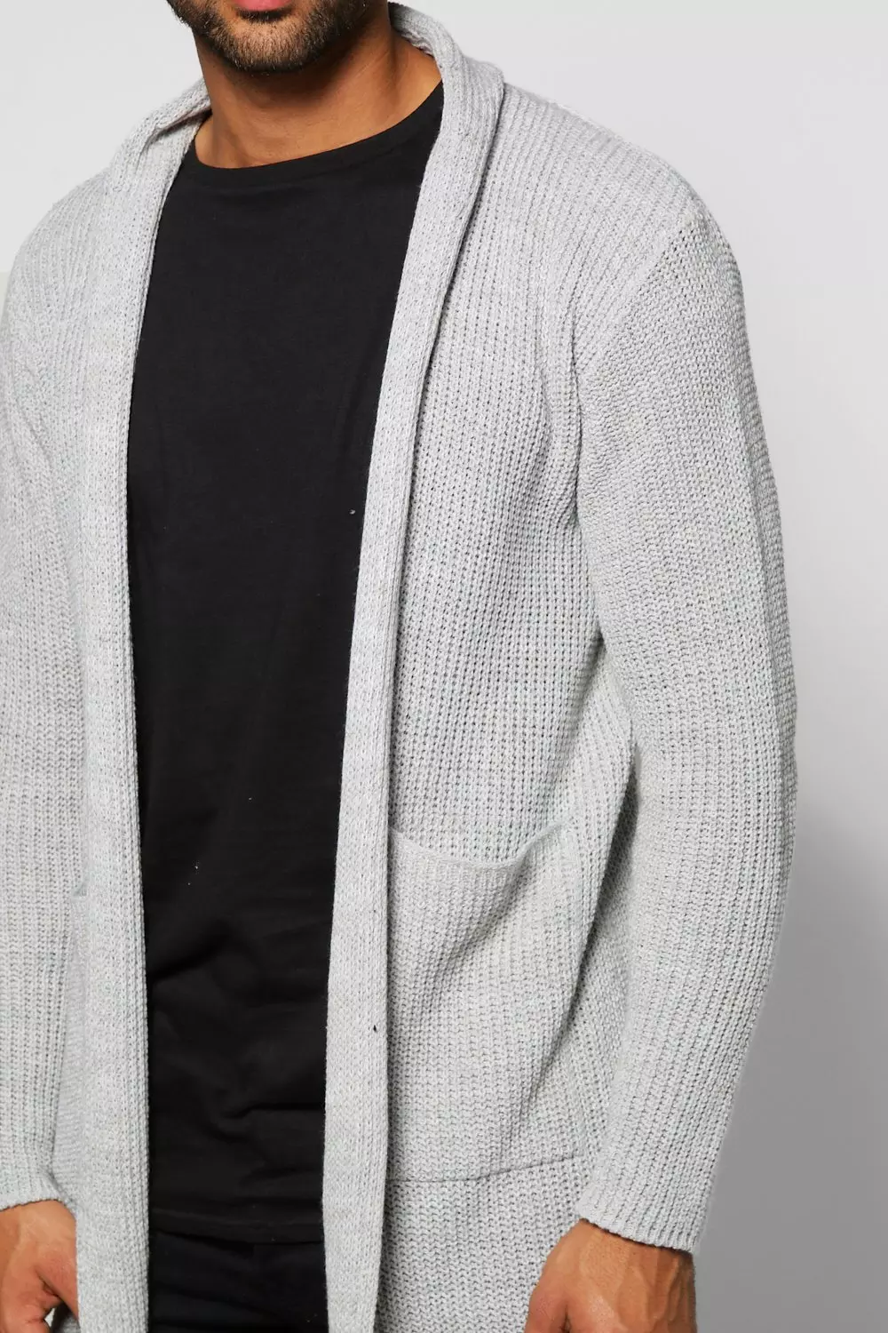 Grey Longline Cardigan in Fisherman Knit alternative image