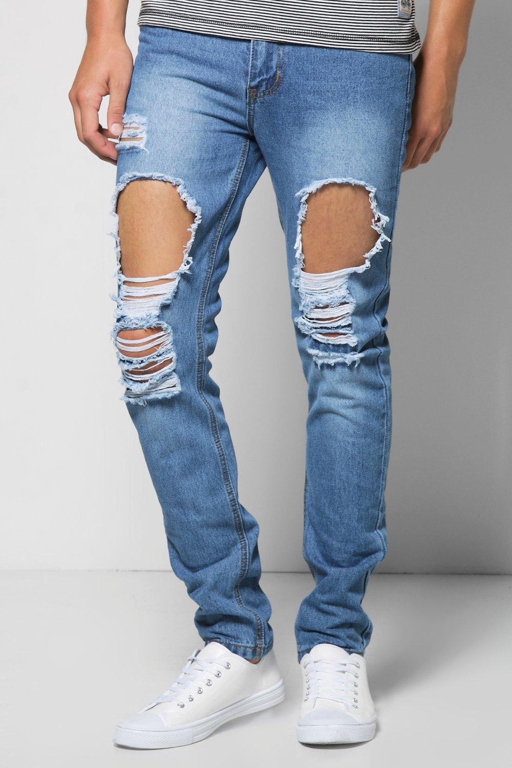 Slim Fit Vintage Wash Ripped Jeans 