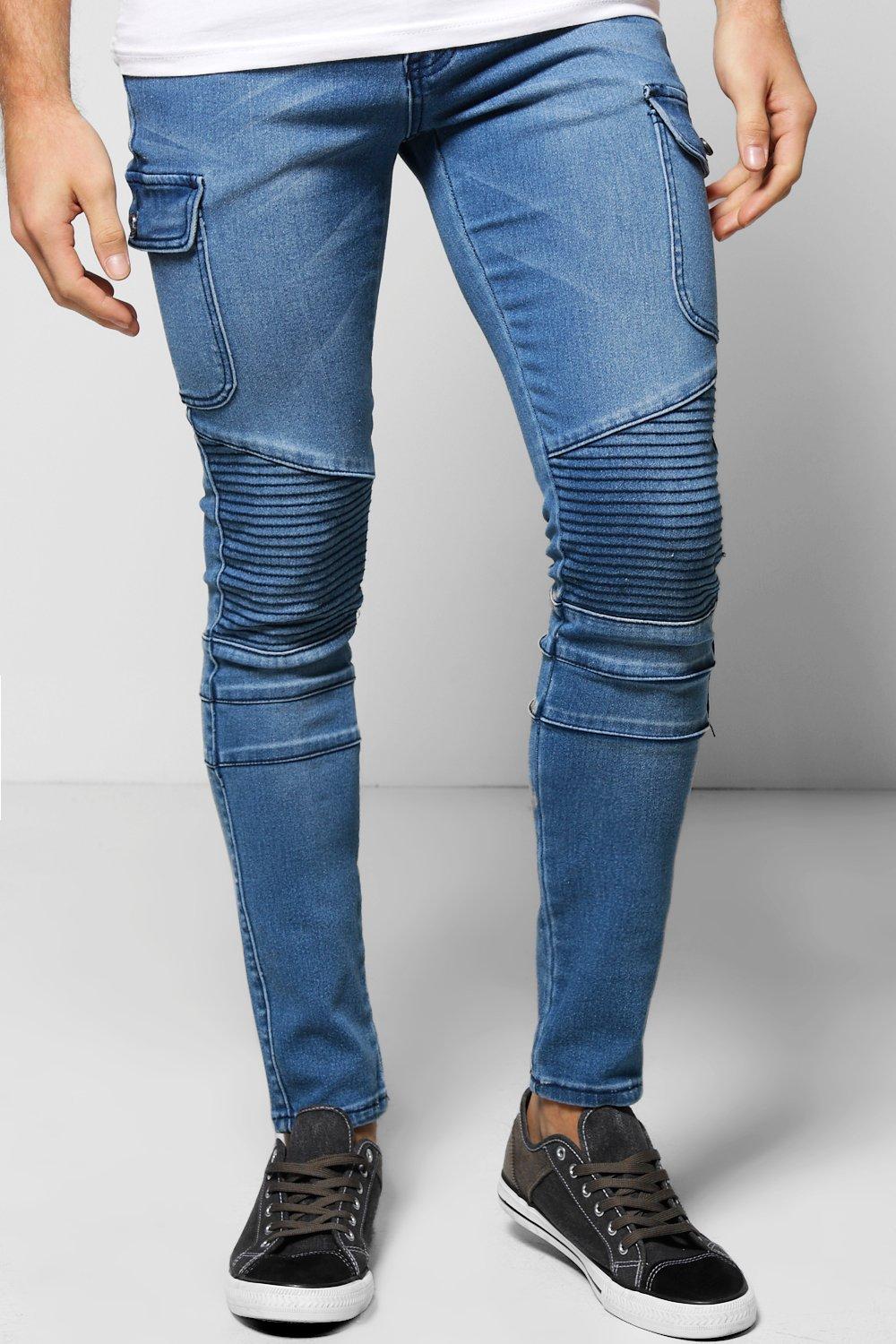 Stretch Skinny Biker Jeans with Cargo 