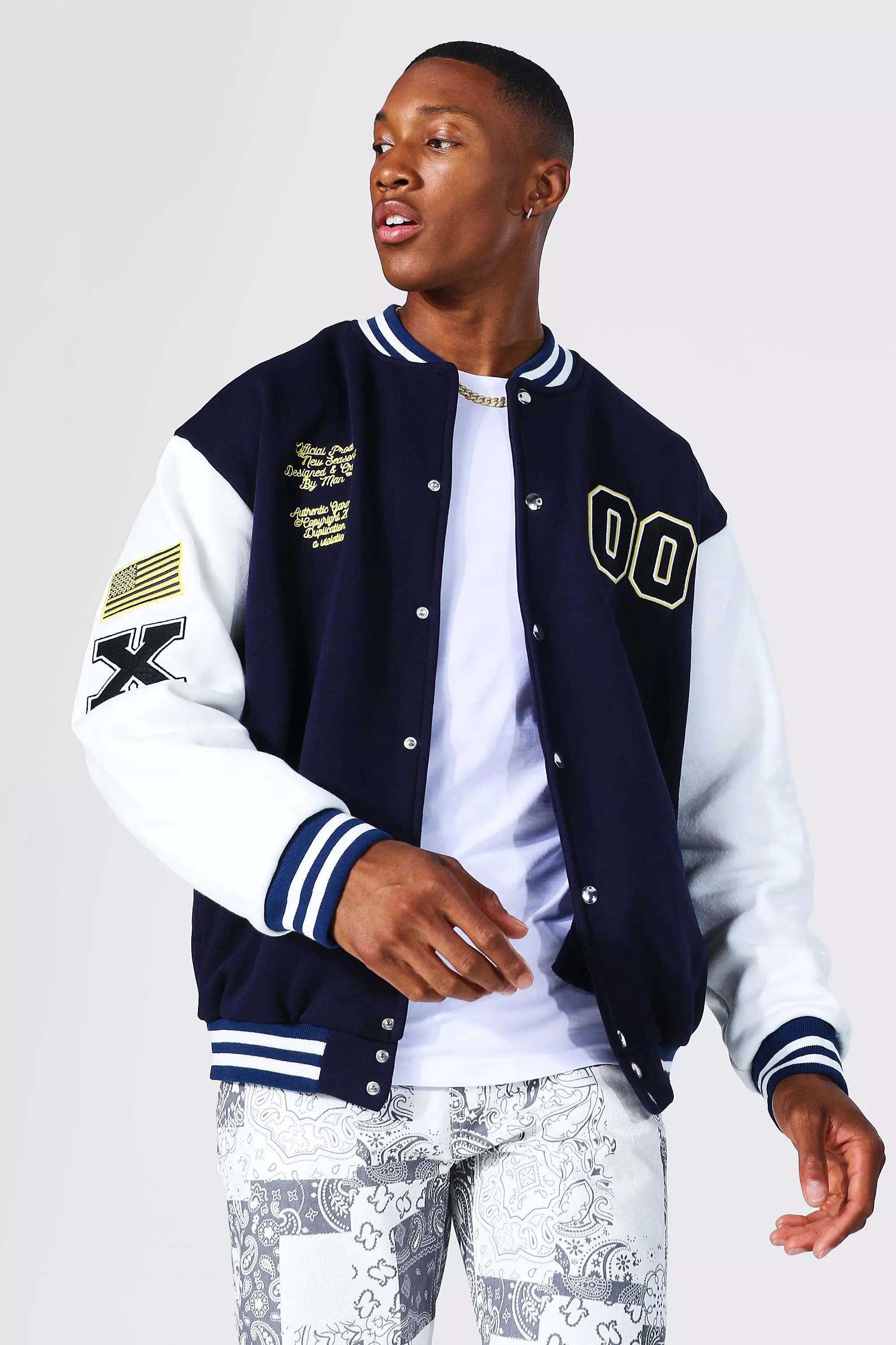 Varsity bomber jacket sale