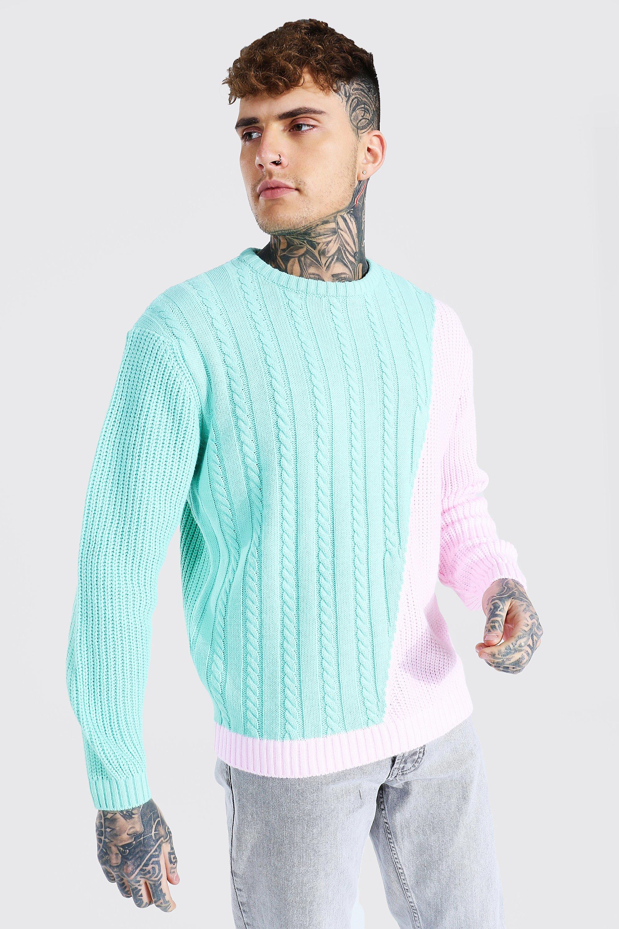 Spliced Mixed Knit Jumper | boohooMAN