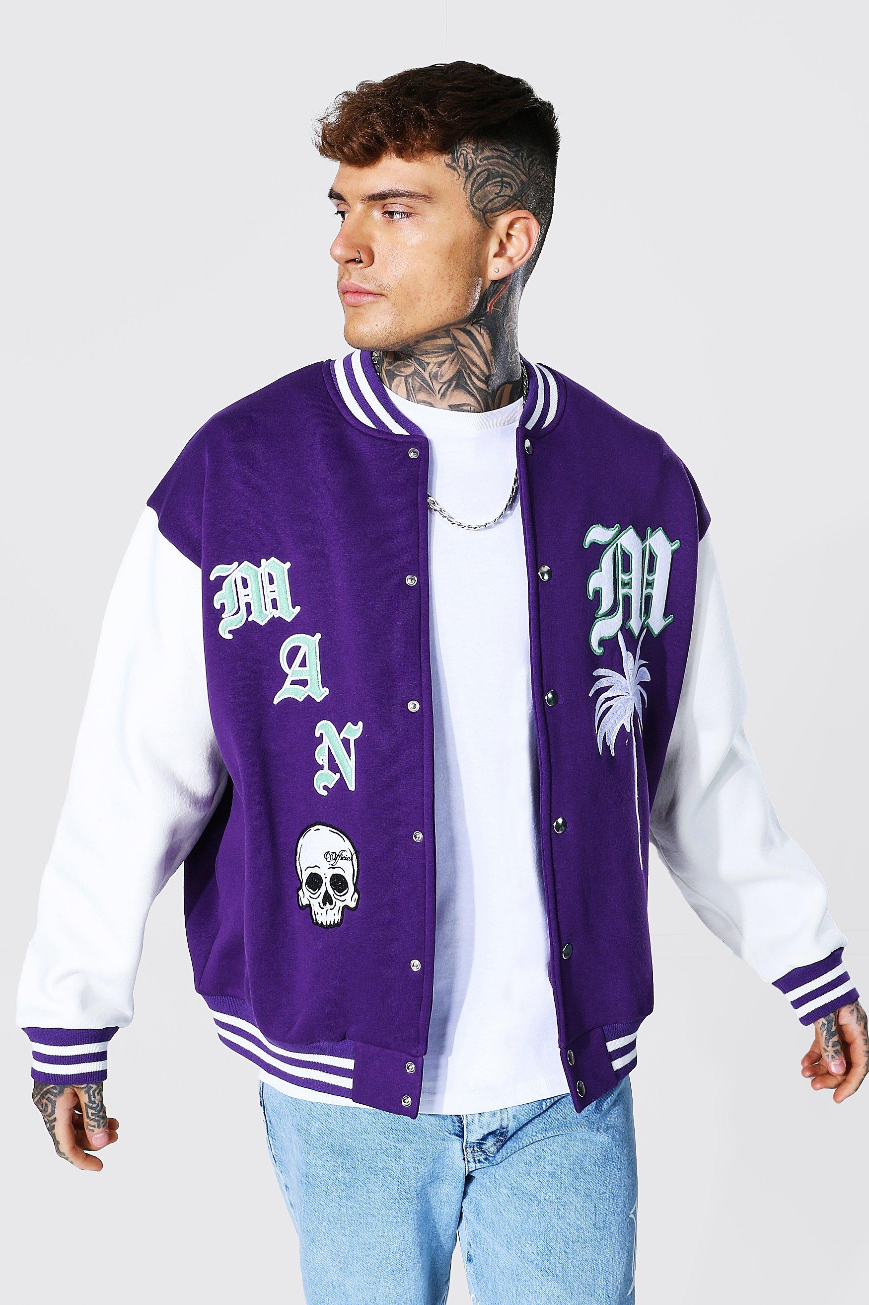 Purple Skeleton Bone Patch Varsity Jacket - Maker of Jacket