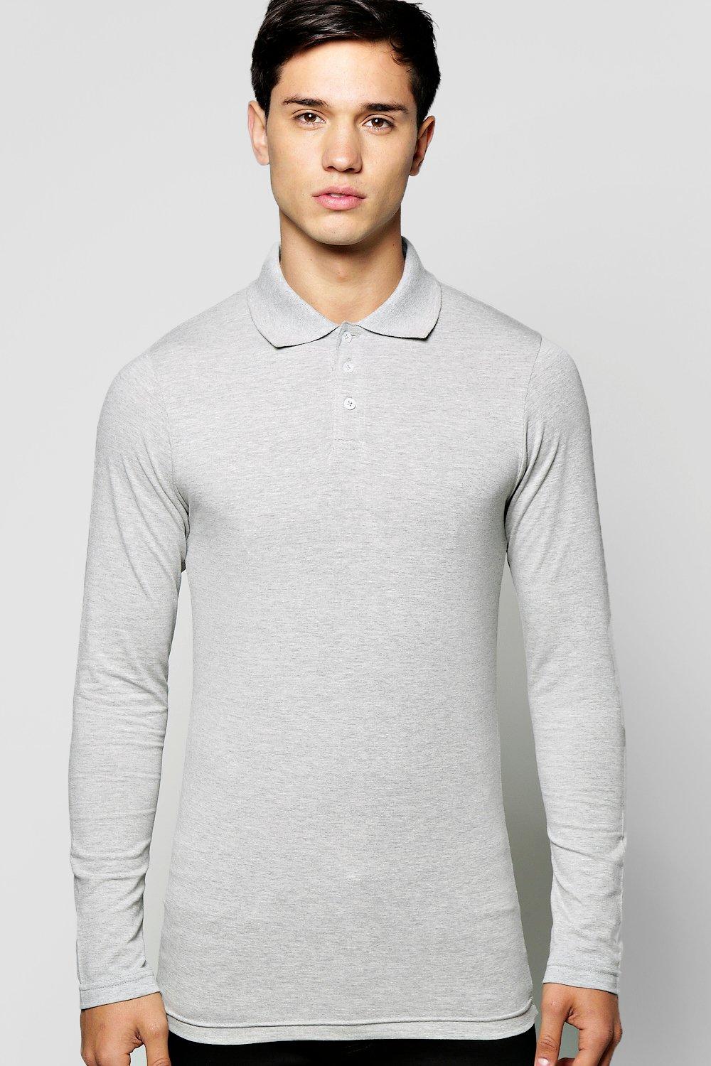 muscle fit long sleeve polo