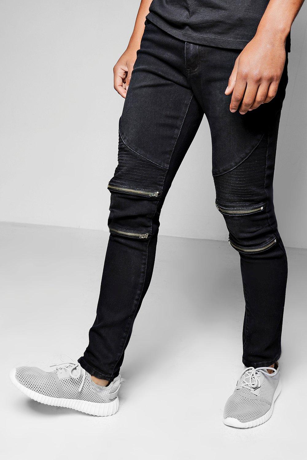 Skinny Fit Zip Knee Biker Jeans | boohooMAN UK