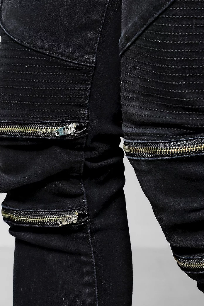 Skinny Fit Zip Knee Biker Jeans | boohooMAN USA Skinny Fit Zip Knee Biker Jeans | boohooMAN USA