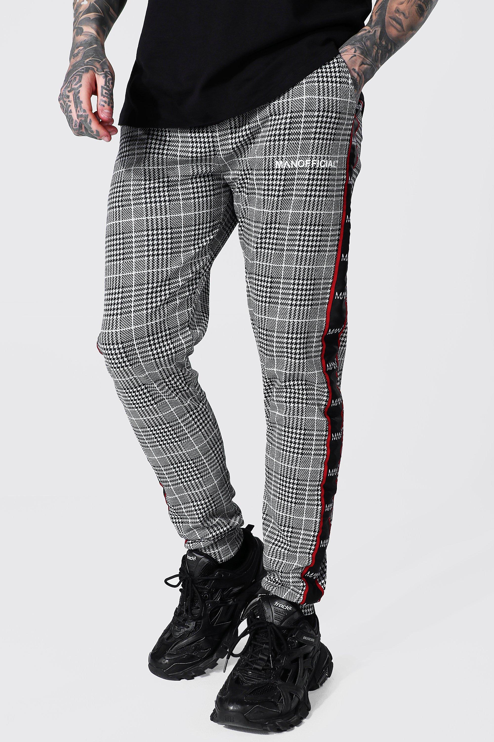 Skinny Man Side Tape Jacquard Joggers | boohooMAN USA