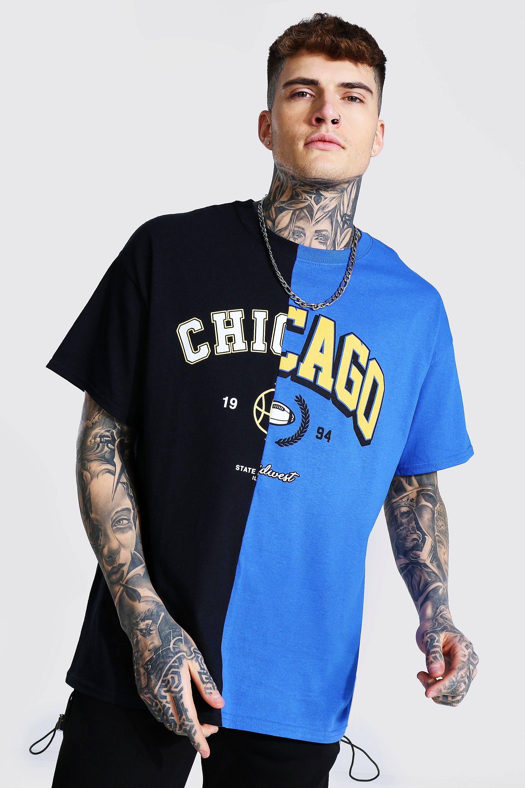 Oversized Chicago Spliced T-shirt | boohooMAN USA