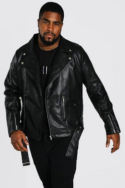 Plus Size Faux Leather Biker Jacket | BoohooMAN