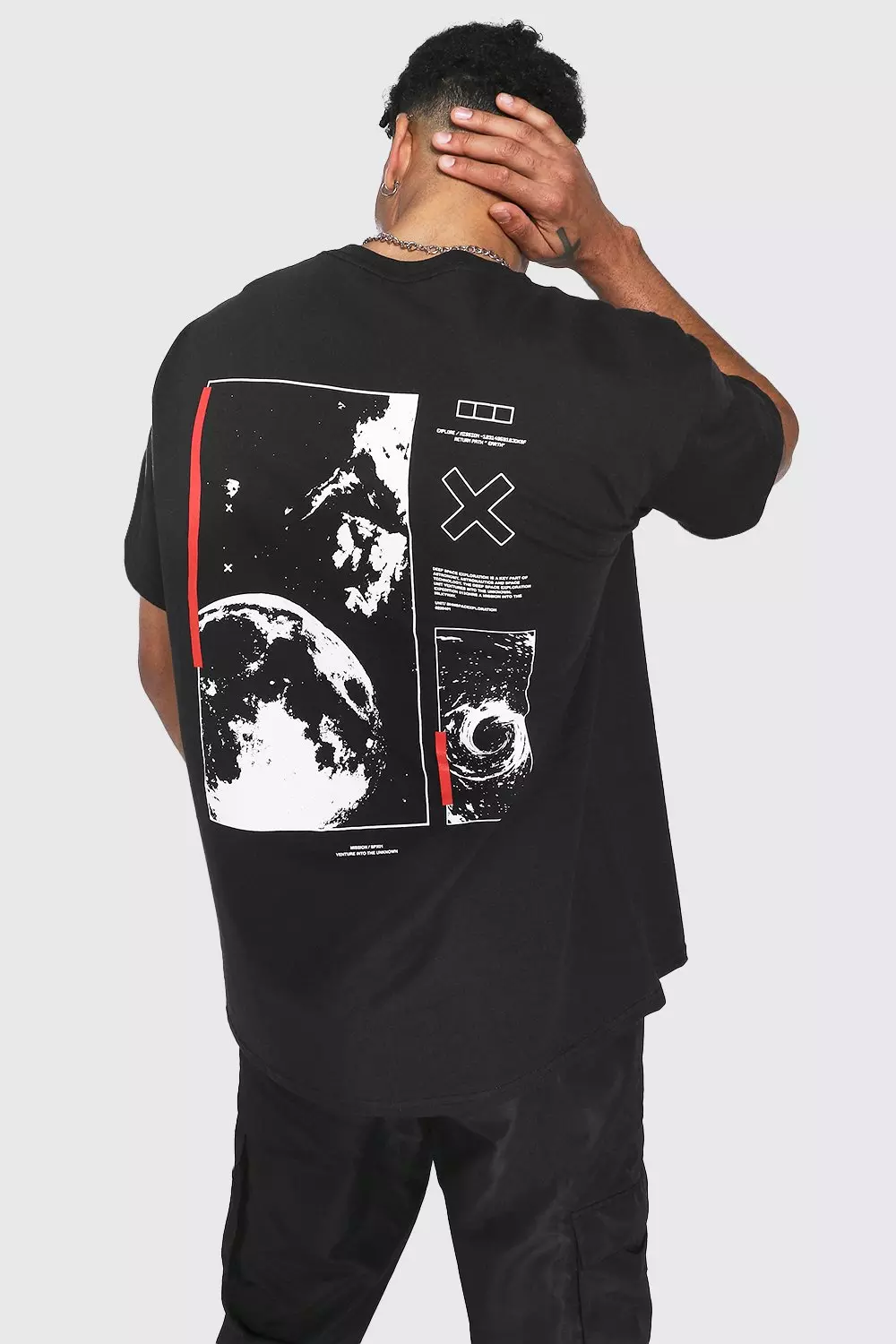 Black Oversized Space Back Print T-shirt