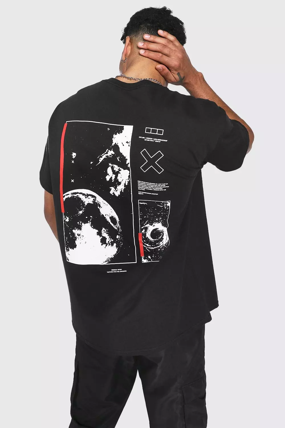 Oversized Space Back Print T-shirt Black