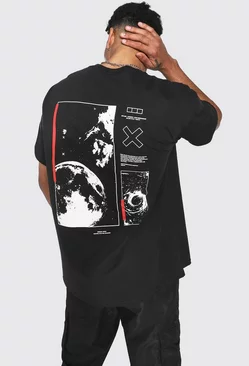 Red Oversized Space Back Print T-shirt