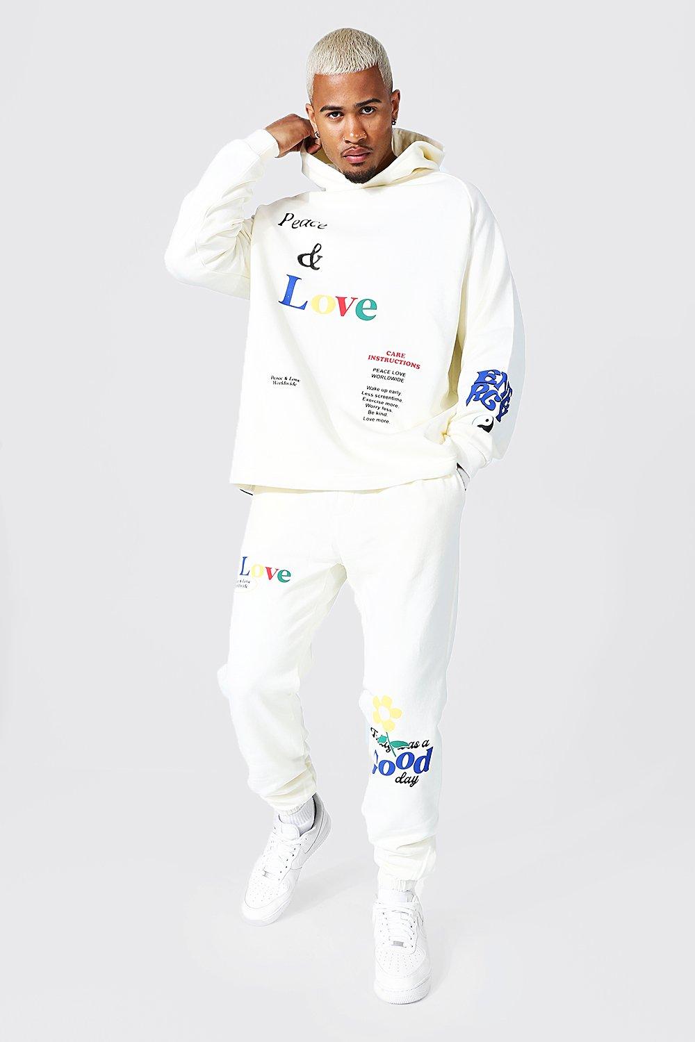 Oversized Peace and Love Hoodie Tracksuit | boohooMAN UK