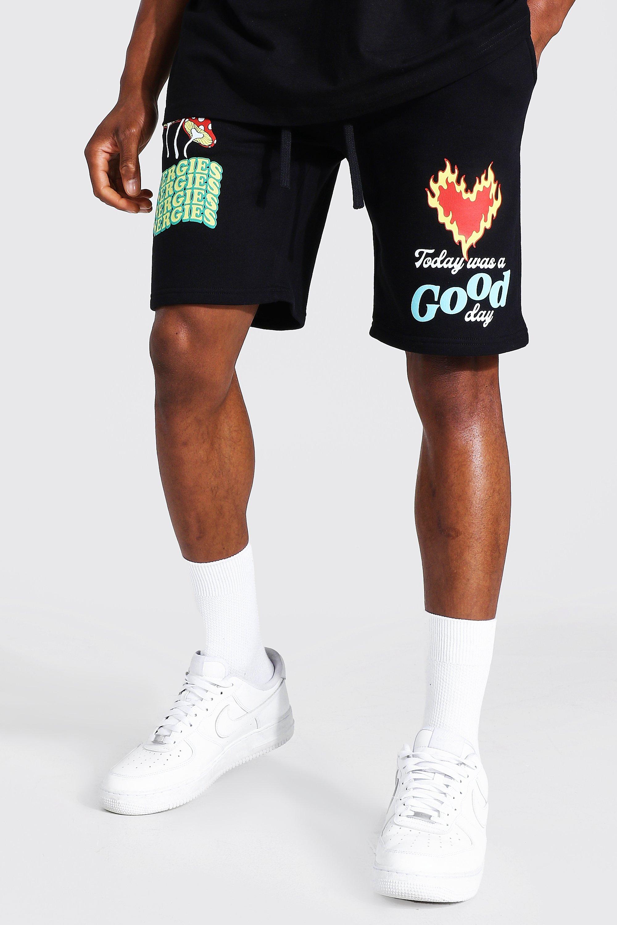 Regular Fit Slogan Graphic Jersey Short