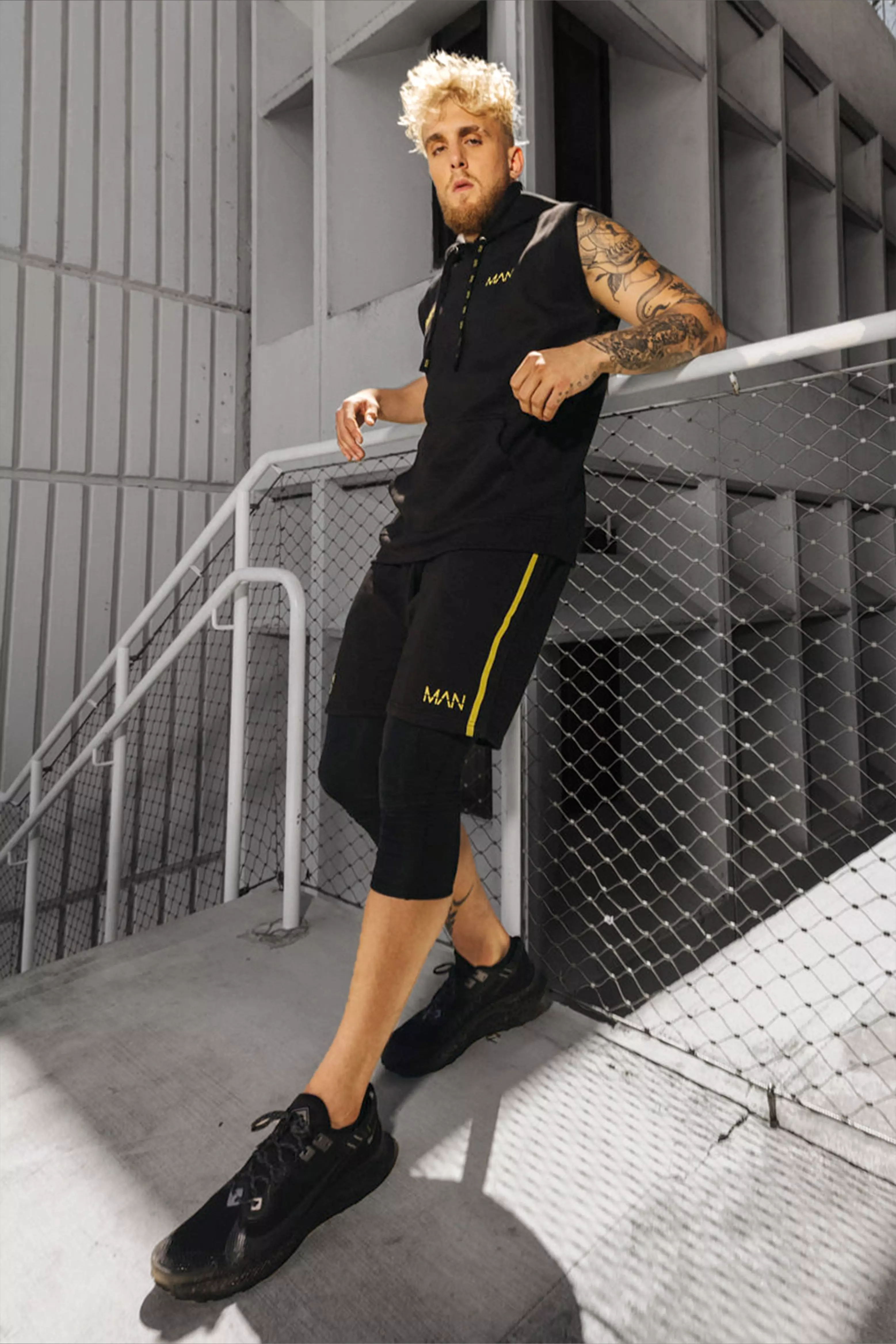 Man Active X Jake Paul Sleeveless Short Set boohooMAN USA