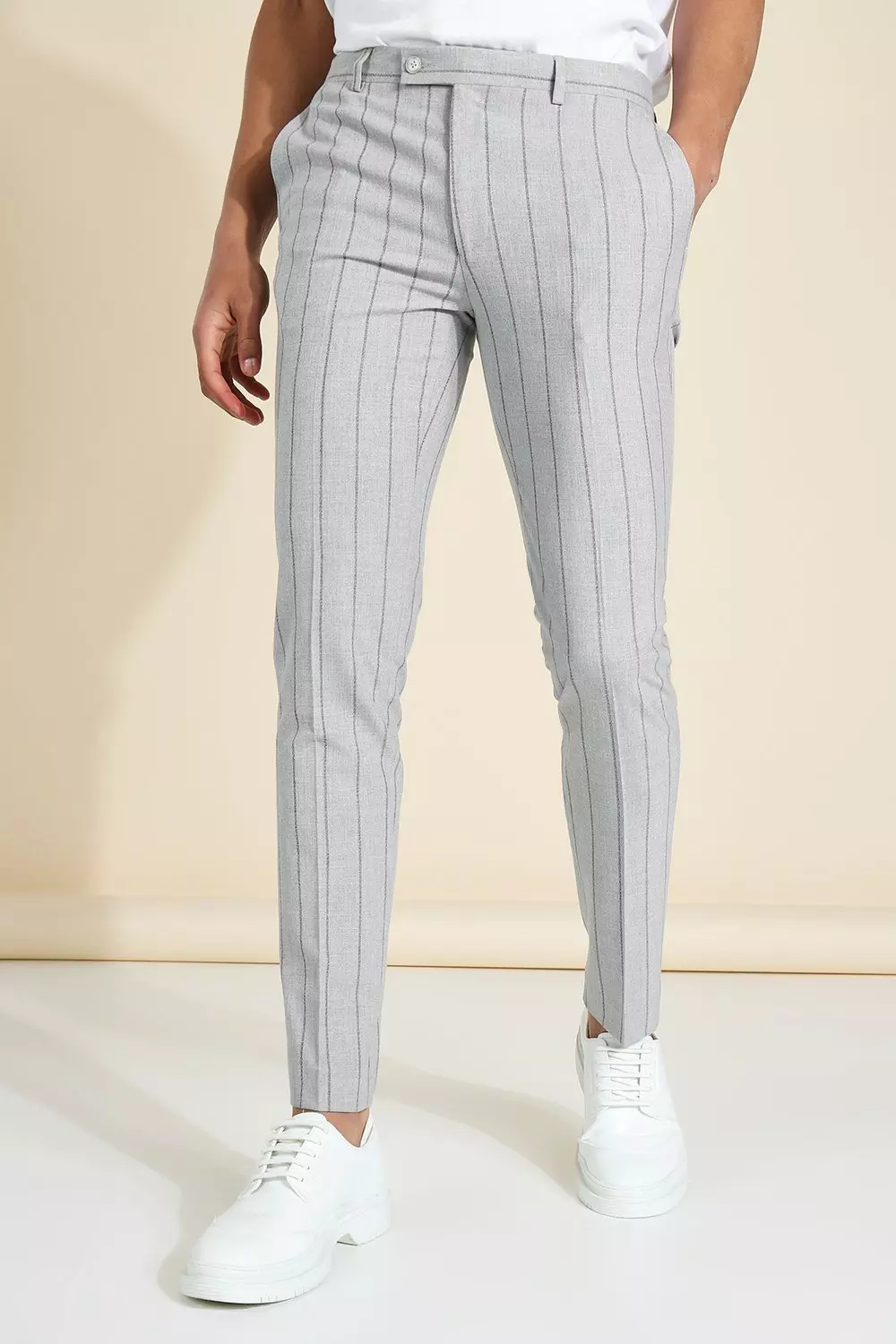Charcoal pinstripe trousers clearance