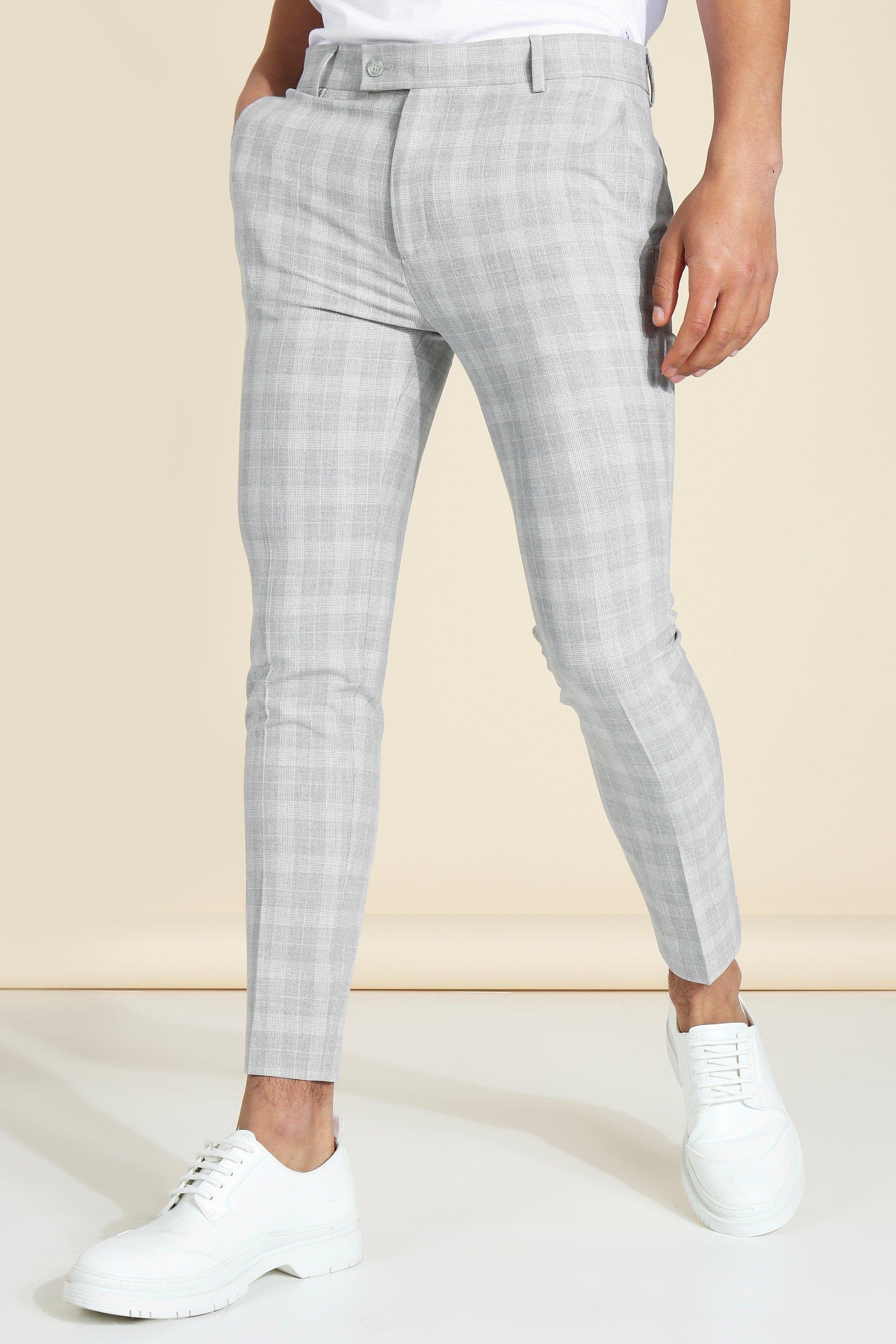 MAUVAIS Grey Check Cropped Trousers with Detachable Chain - MAUVAIS