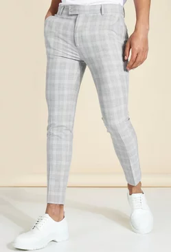 Super Skinny Crop Check Tailored Pants Grey