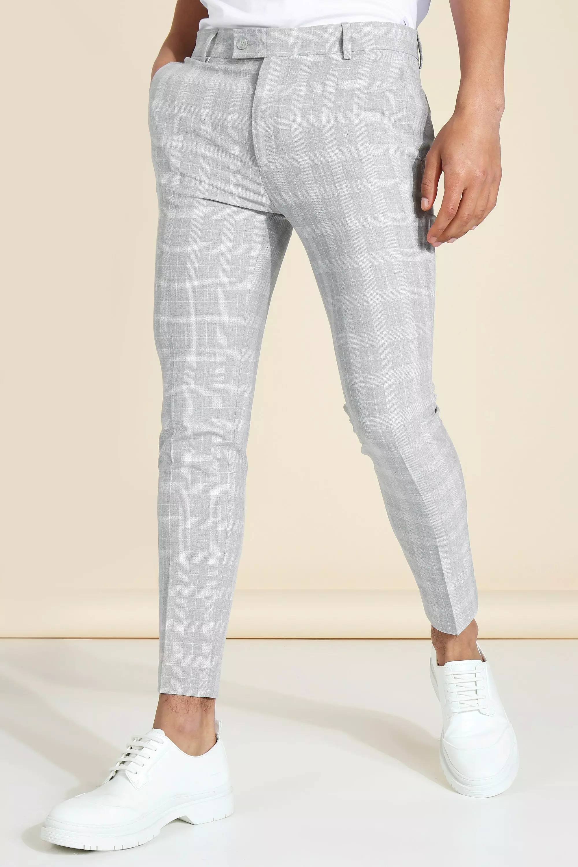 Super Skinny Crop Check Tailored Pants Grey