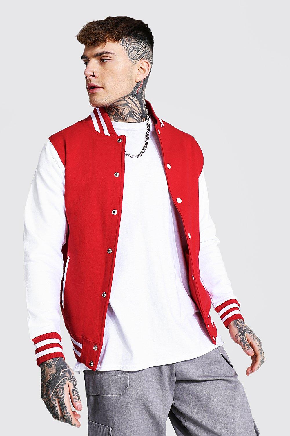 Official Man Jersey Varsity Bomber Jacket | boohooMAN USA