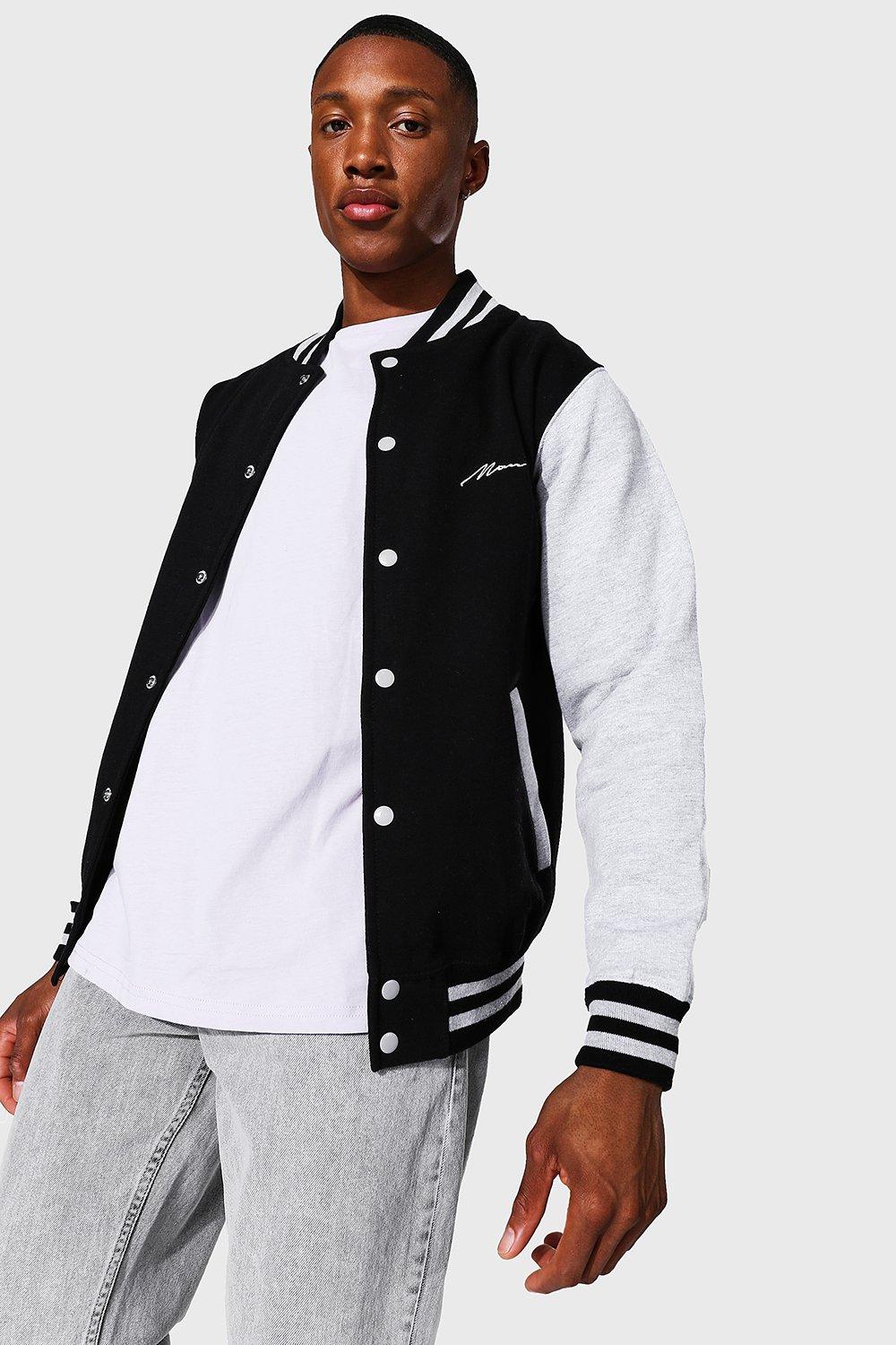 Official Man Jersey Varsity Bomber Jacket | boohooMAN USA