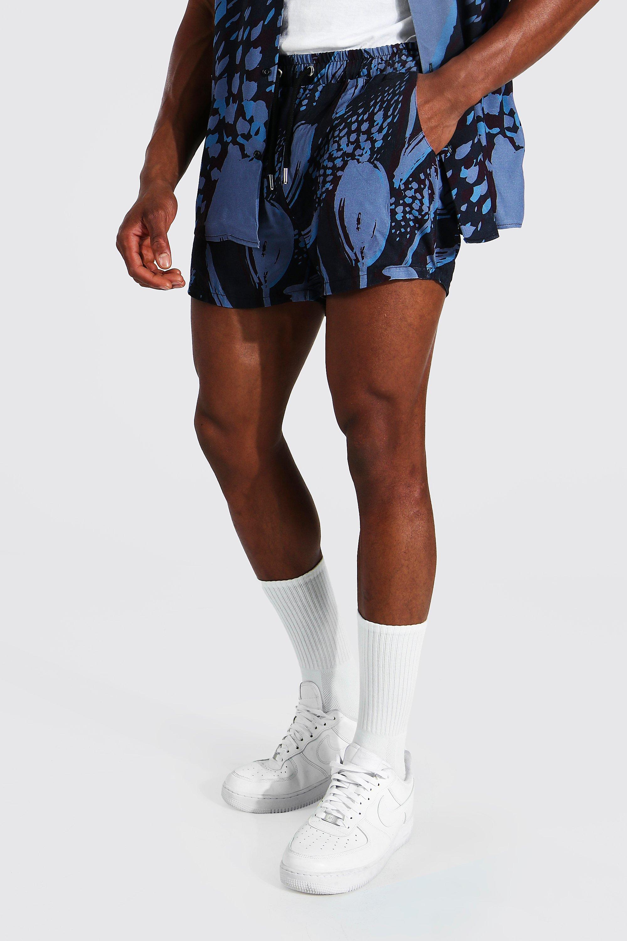Pantaloncini Corti In Viscosa A Fiori, Navy