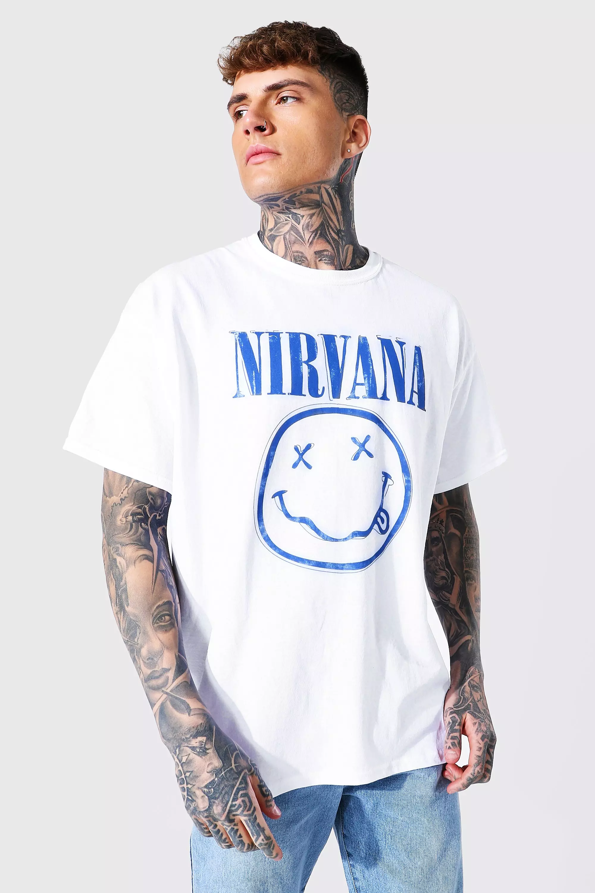 White Oversized Nirvana Face License T-shirt