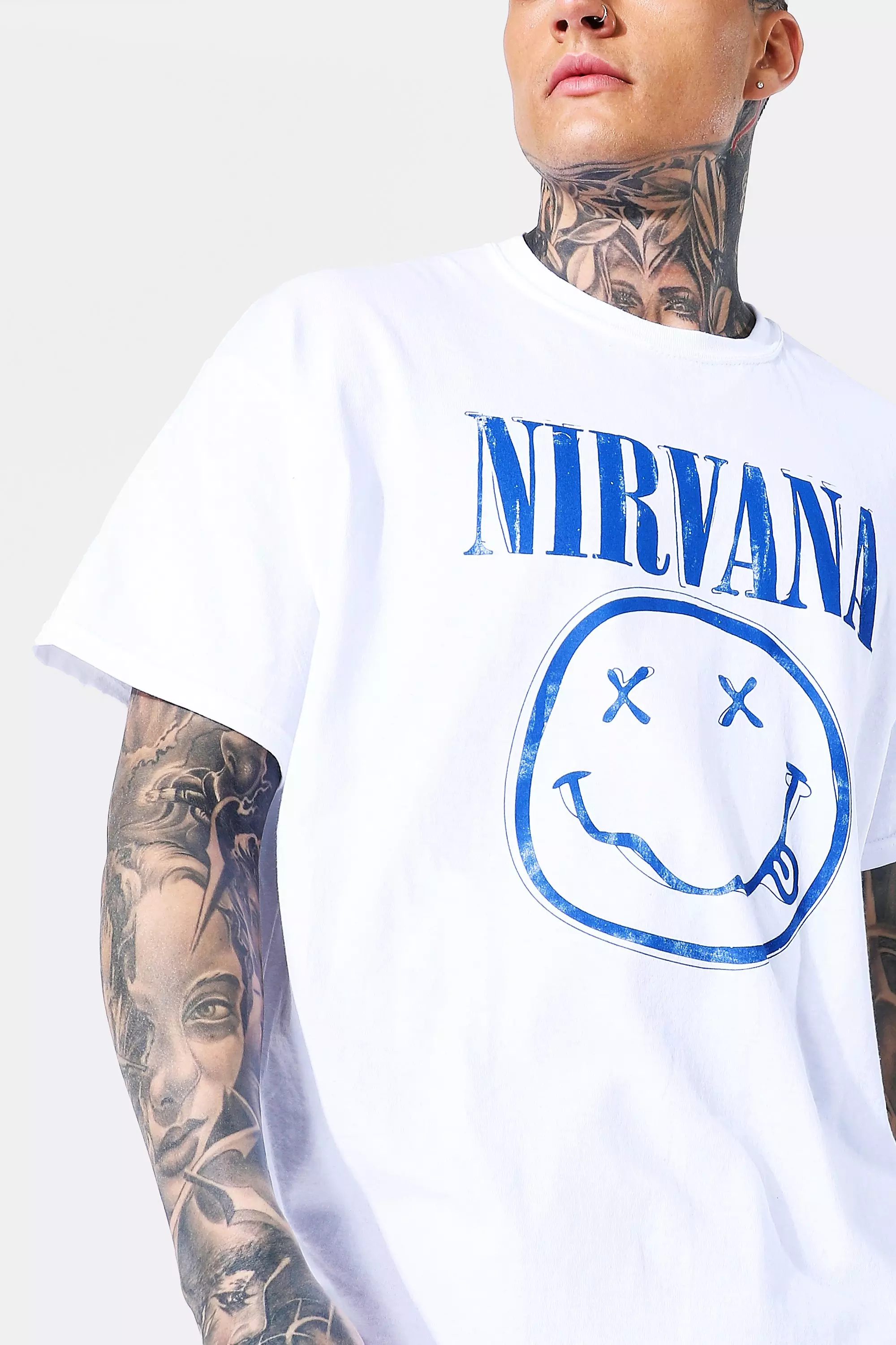 Oversized Nirvana Face License T-shirt | boohooMAN USA