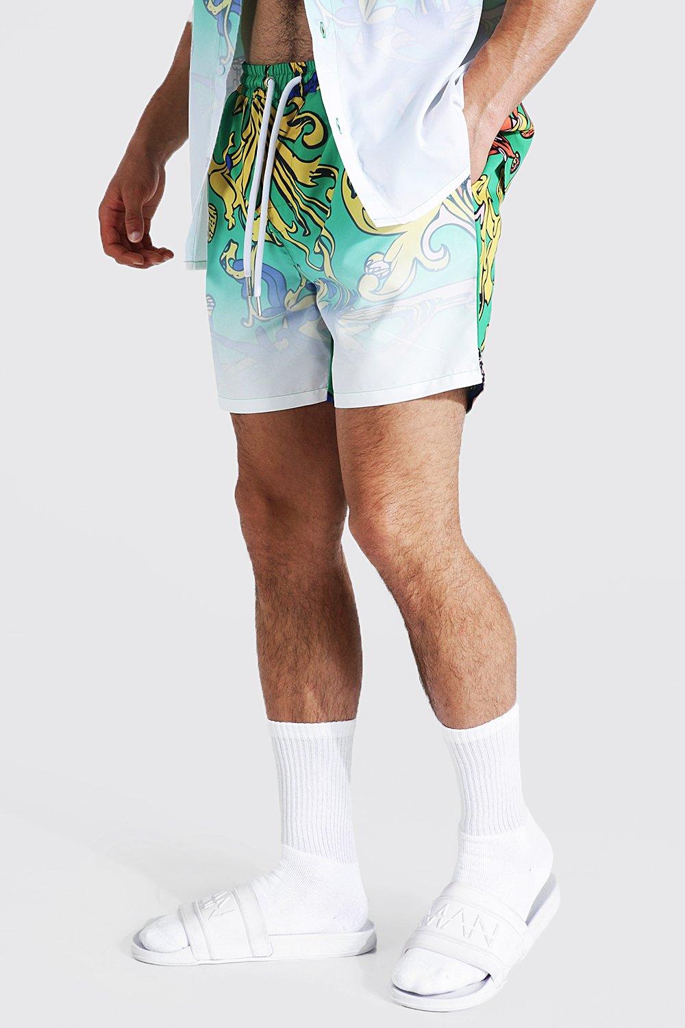 Green Mid Length Baroque Ombre Swim Shorts