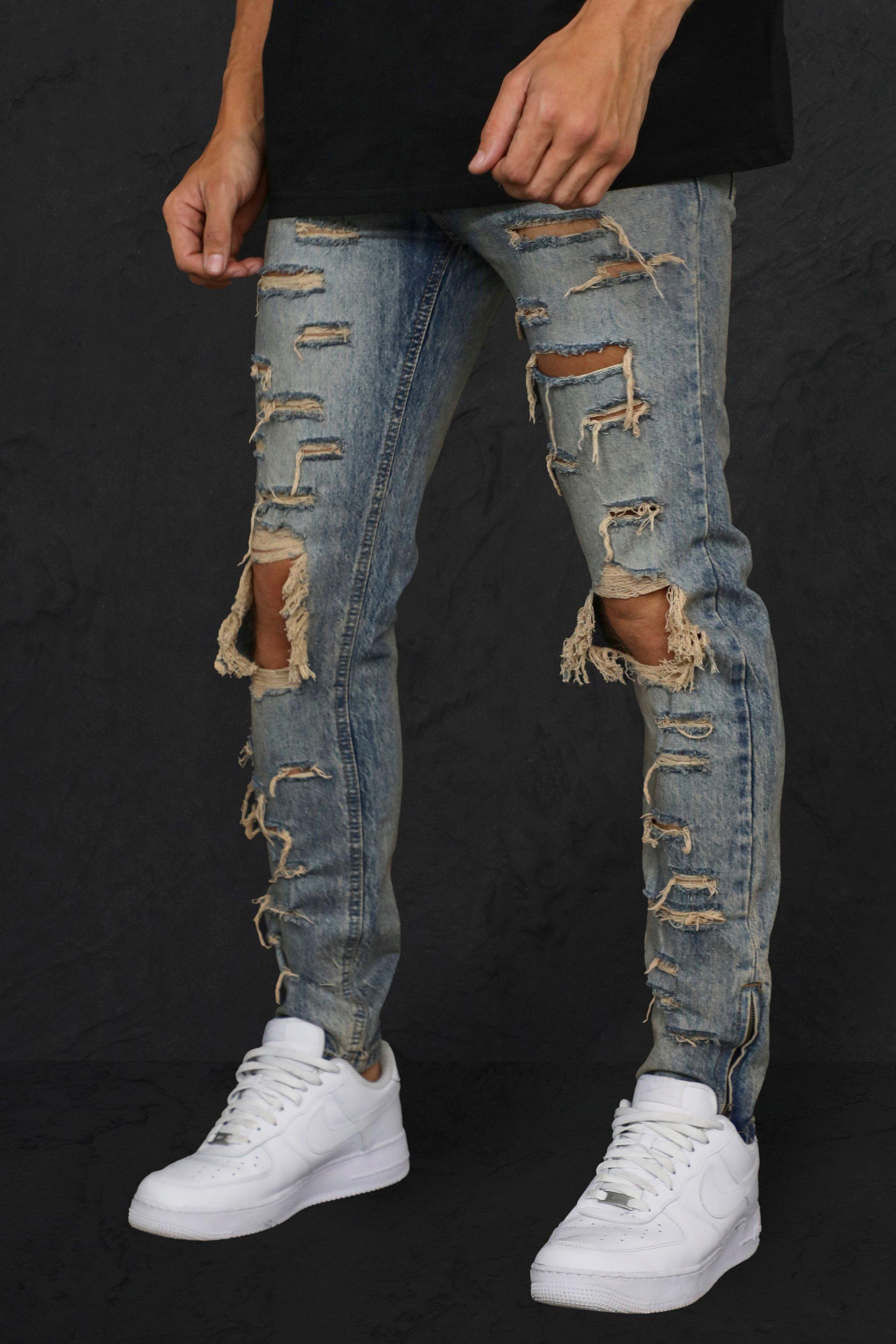 Skinny Rigid All Ripped Jeans | boohooMAN USA