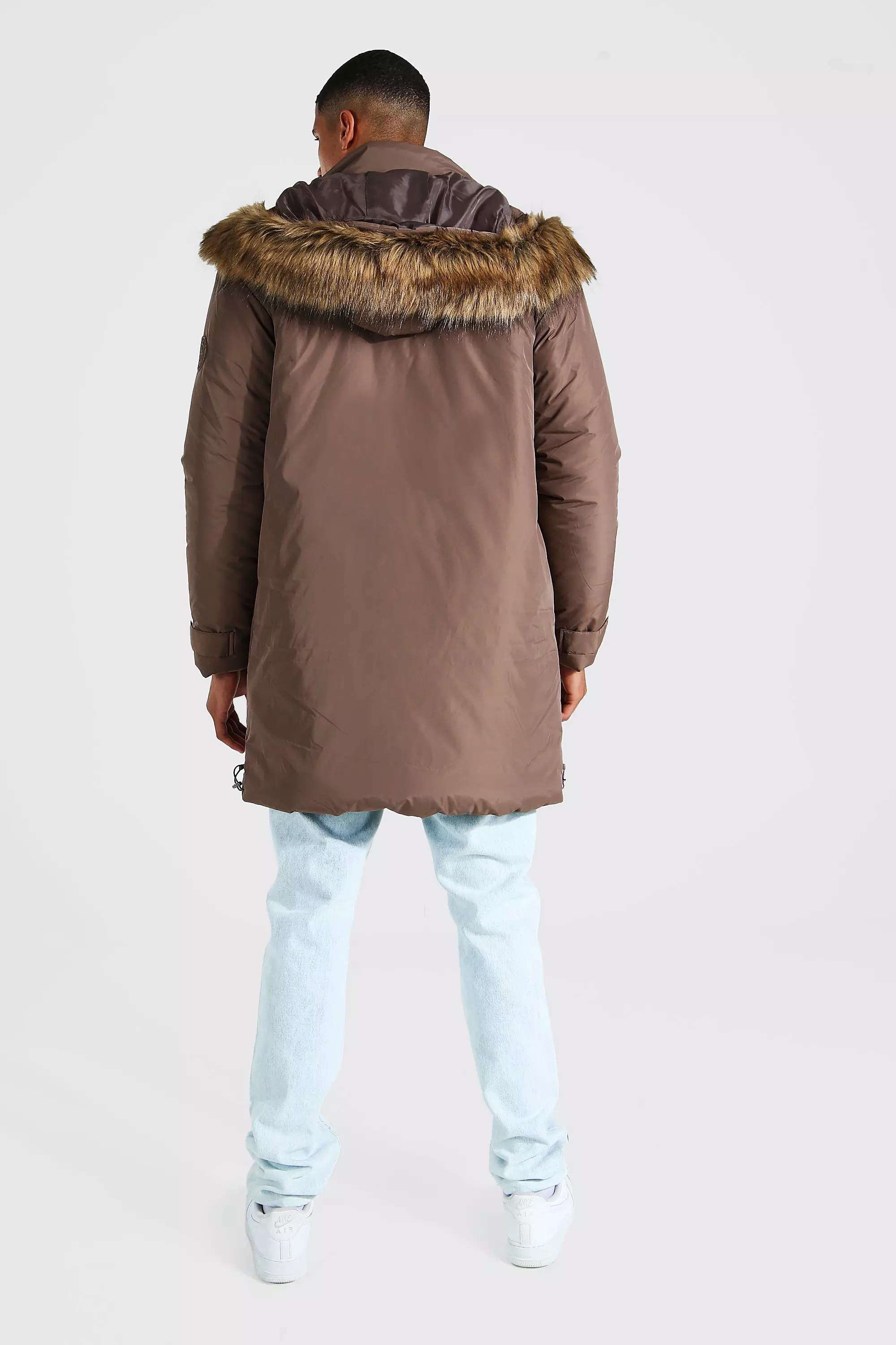 Tall Parka With Detachable Faux Fur Hood boohooMAN